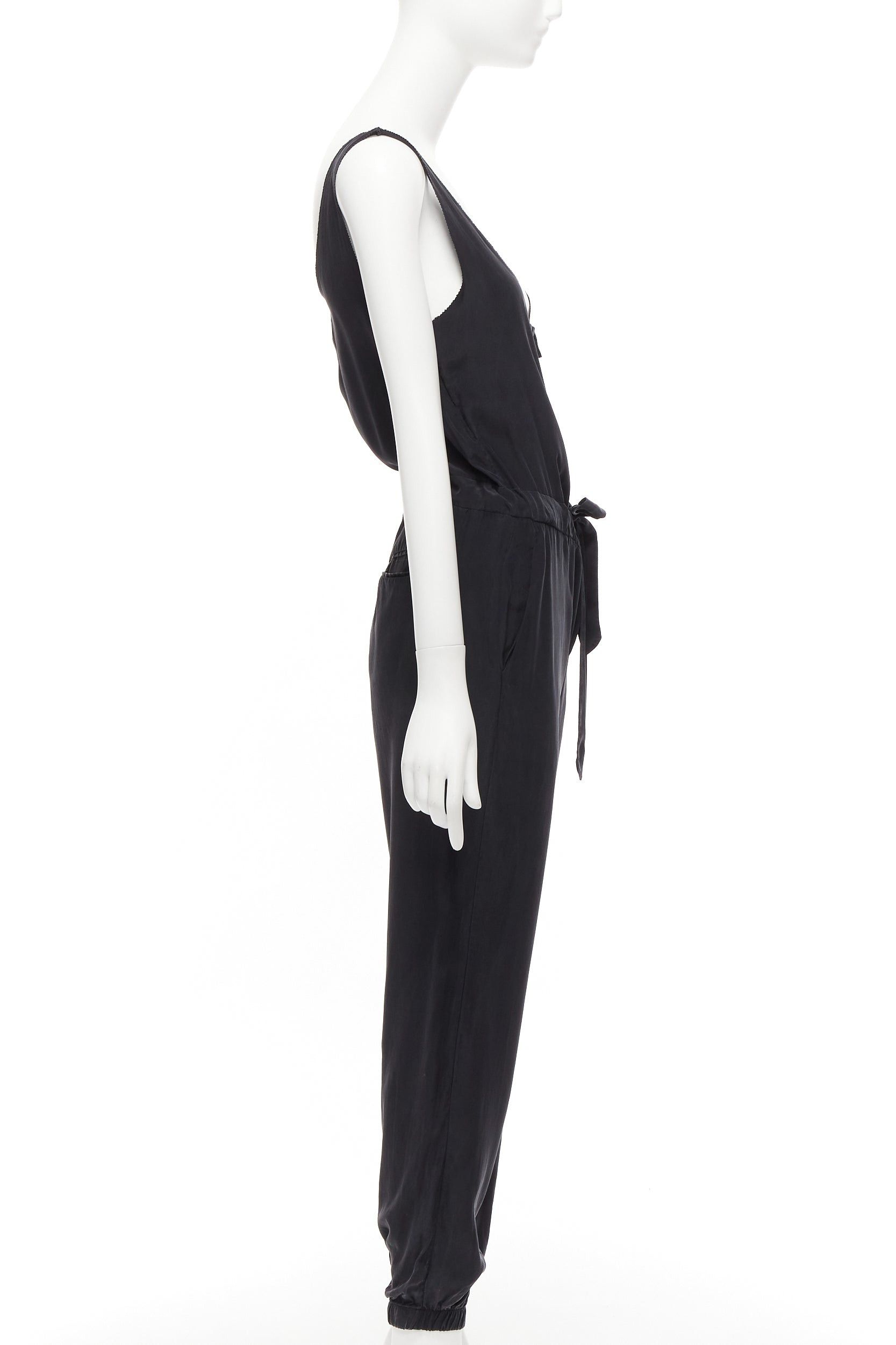 Rag & Bone RAG & BONE 100% charmeuse silk charcoal grey belted jumpsuit US0 XS Size 26" / US 2 / IT 38 - 4 Thumbnail