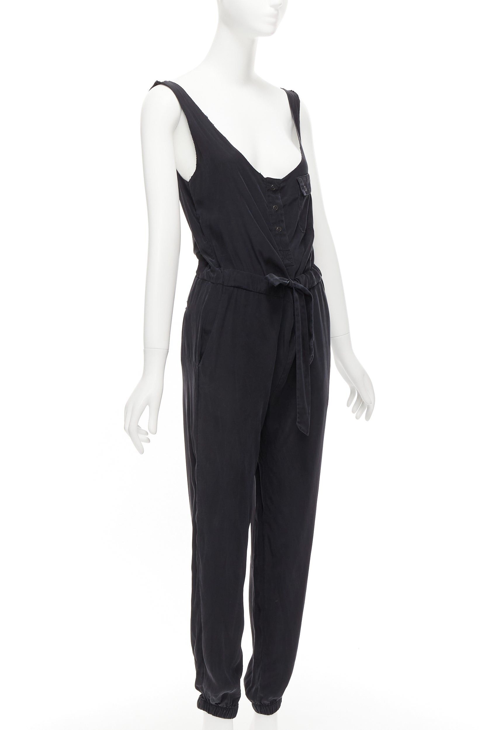 Rag & Bone RAG & BONE 100% charmeuse silk charcoal grey belted jumpsuit US0 XS Size 26" / US 2 / IT 38 - 3 Thumbnail