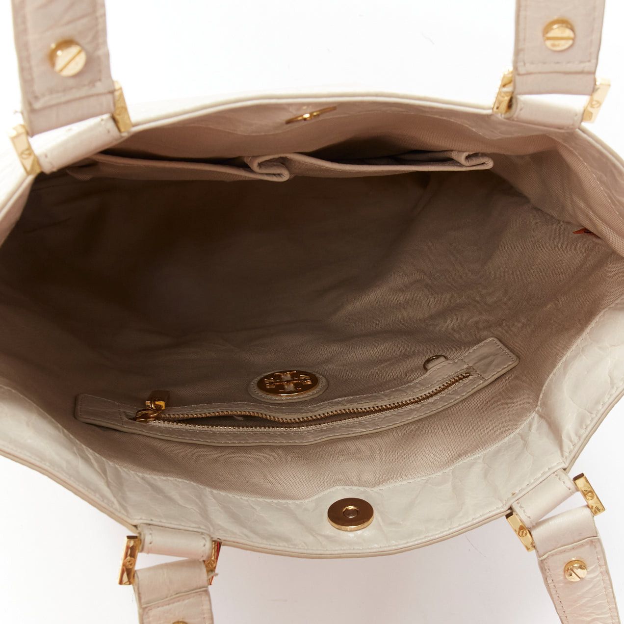 Tory Burch TORY BURCH white textured leather logo patch gold hardware A4 tote bag Size ONE SIZE - 9 Thumbnail