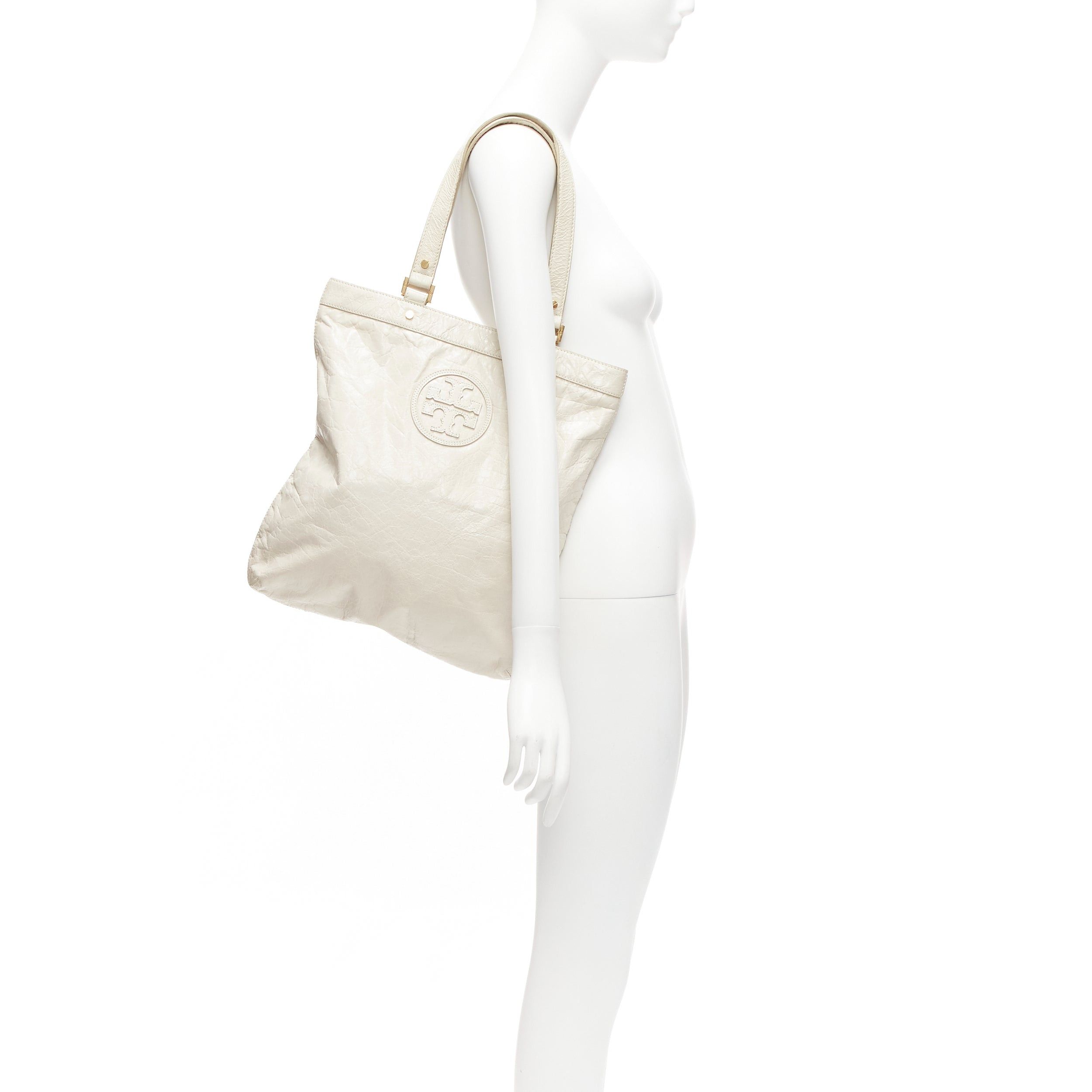 Tory Burch TORY BURCH white textured leather logo patch gold hardware A4 tote bag Size ONE SIZE - 2 Thumbnail
