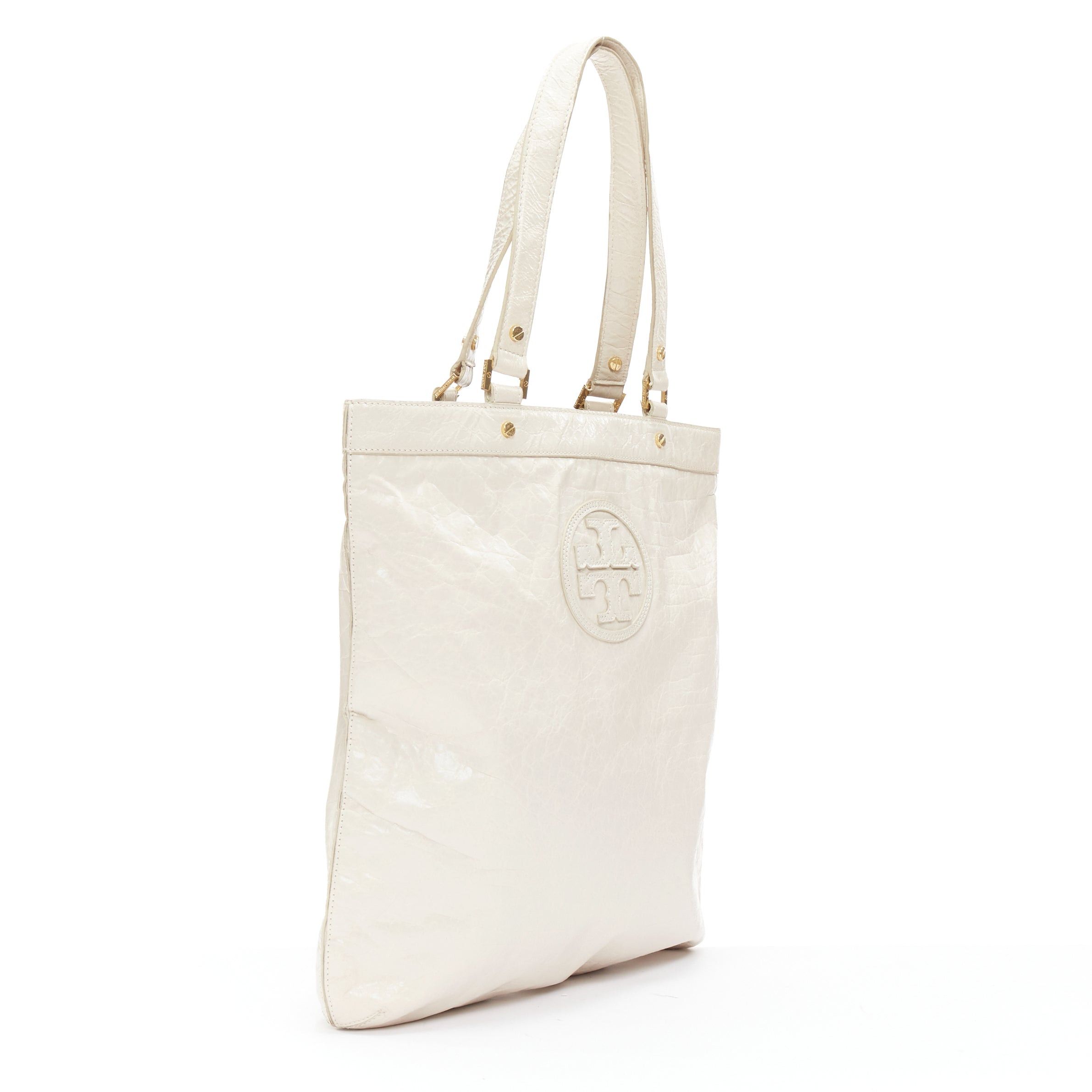 Tory Burch TORY BURCH white textured leather logo patch gold hardware A4 tote bag Size ONE SIZE - 3 Thumbnail