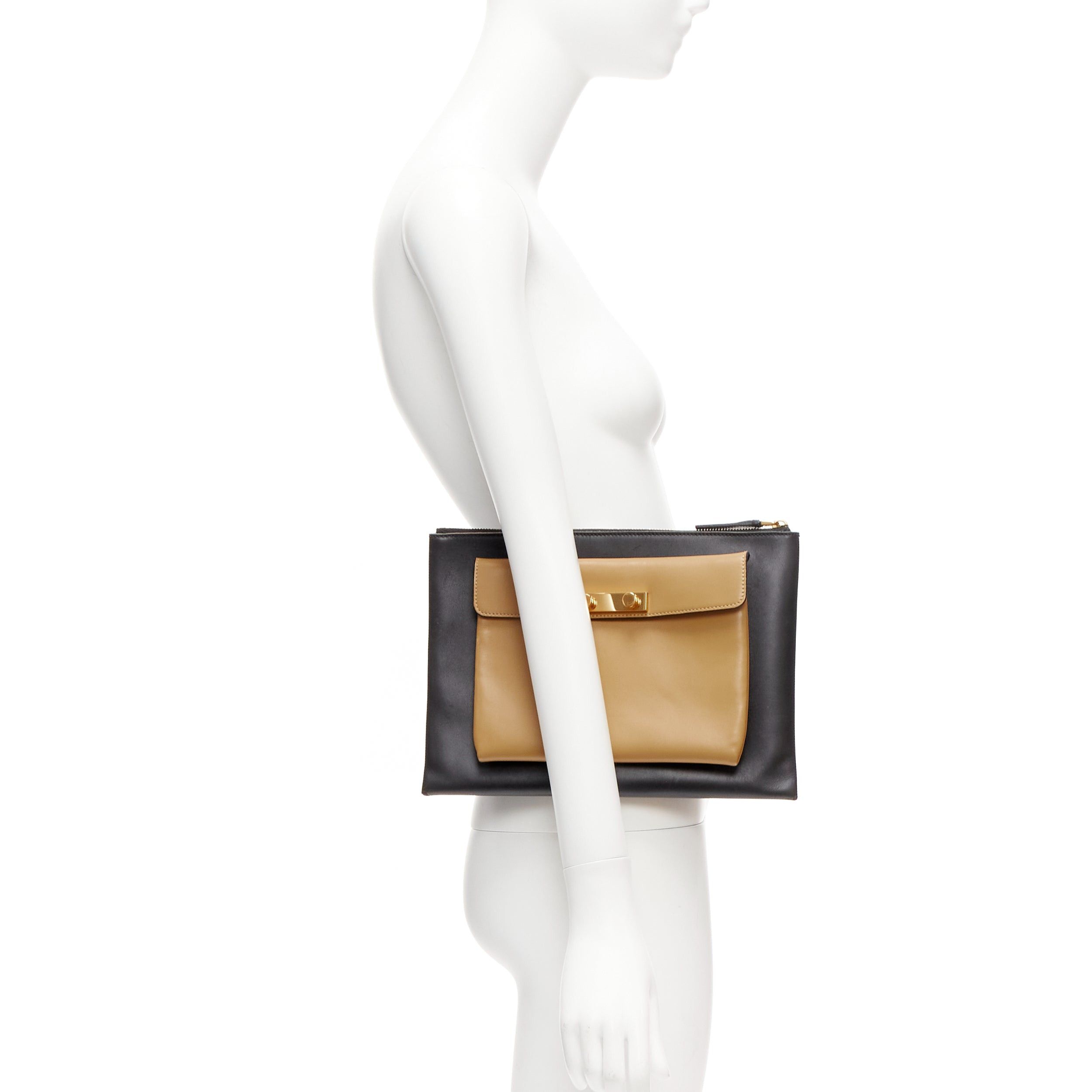 Marni MARNI beige black smooth leather gold stud buckle dual oversized zip clutch bag Size ONE SIZE - 2 Thumbnail