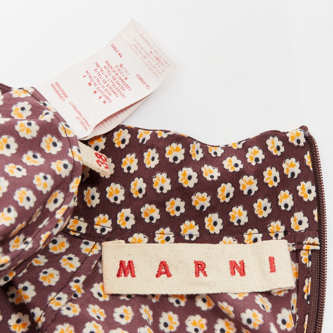 Marni MARNI brown yellow floral asymmetric ruffle drapes hi neck top IT38 XS Size XS / US 0-2 / IT 36-38 - 8 Thumbnail