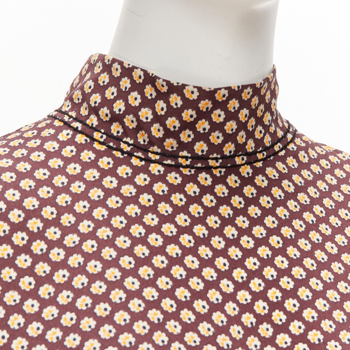 Marni MARNI brown yellow floral asymmetric ruffle drapes hi neck top IT38 XS Size XS / US 0-2 / IT 36-38 - 7 Thumbnail
