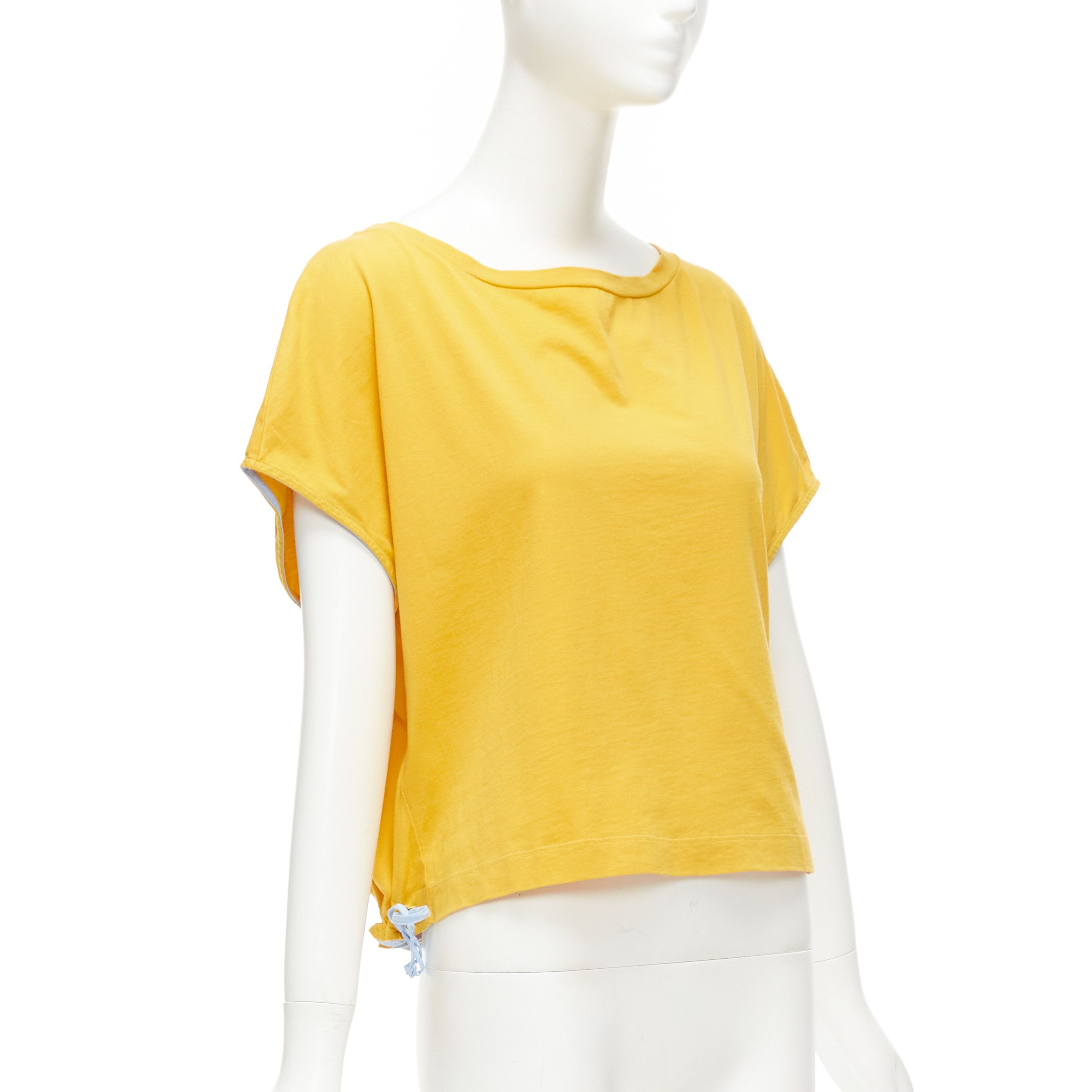 Marni MARNI mango yellow cotton blue trim ruched sides cap sleeve t-shirt top IT38 XS Size XS / US 0-2 / IT 36-38 - 3 Thumbnail
