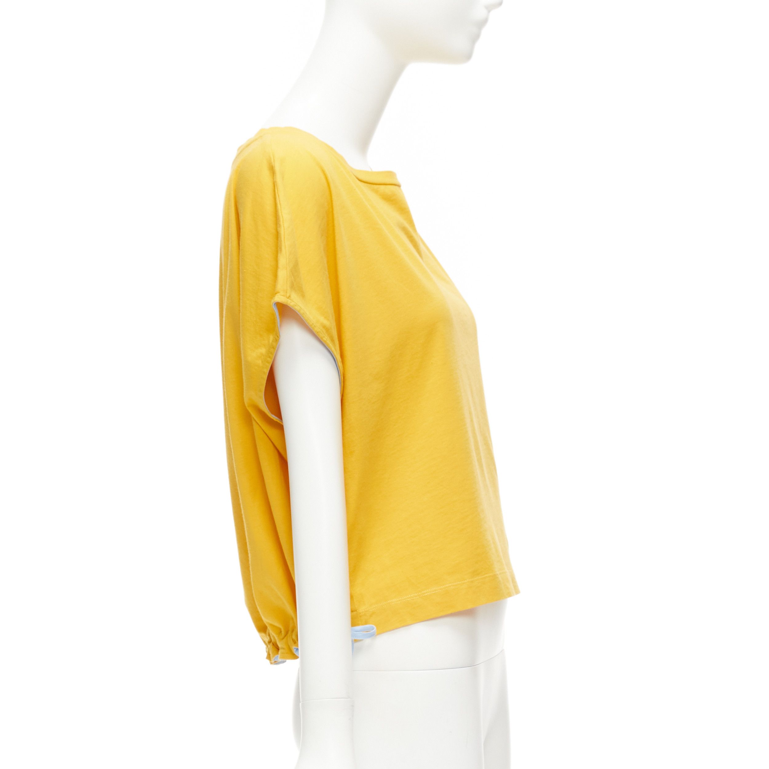 Marni MARNI mango yellow cotton blue trim ruched sides cap sleeve t-shirt top IT38 XS Size XS / US 0-2 / IT 36-38 - 4 Thumbnail