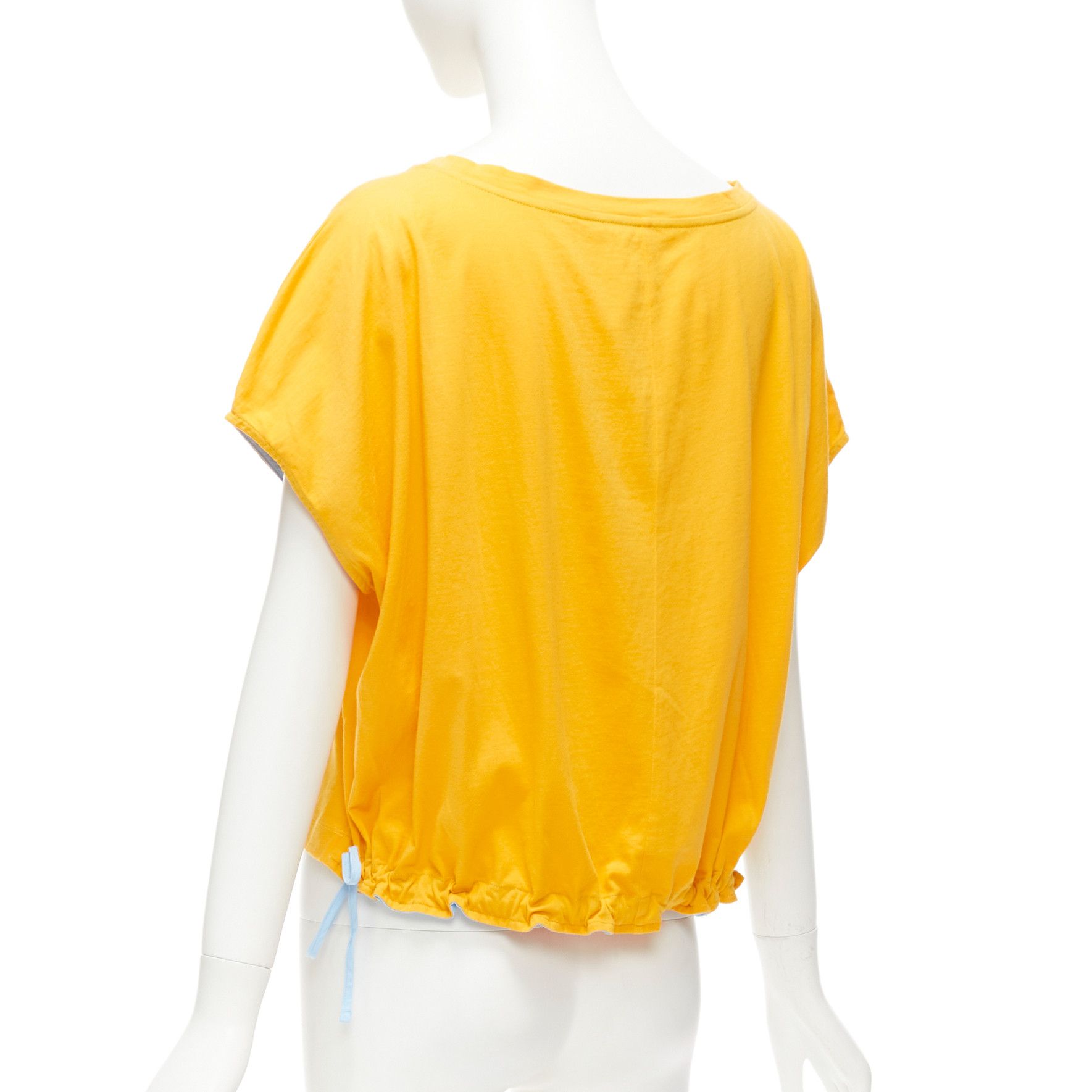 Marni MARNI mango yellow cotton blue trim ruched sides cap sleeve t-shirt top IT38 XS Size XS / US 0-2 / IT 36-38 - 6 Thumbnail