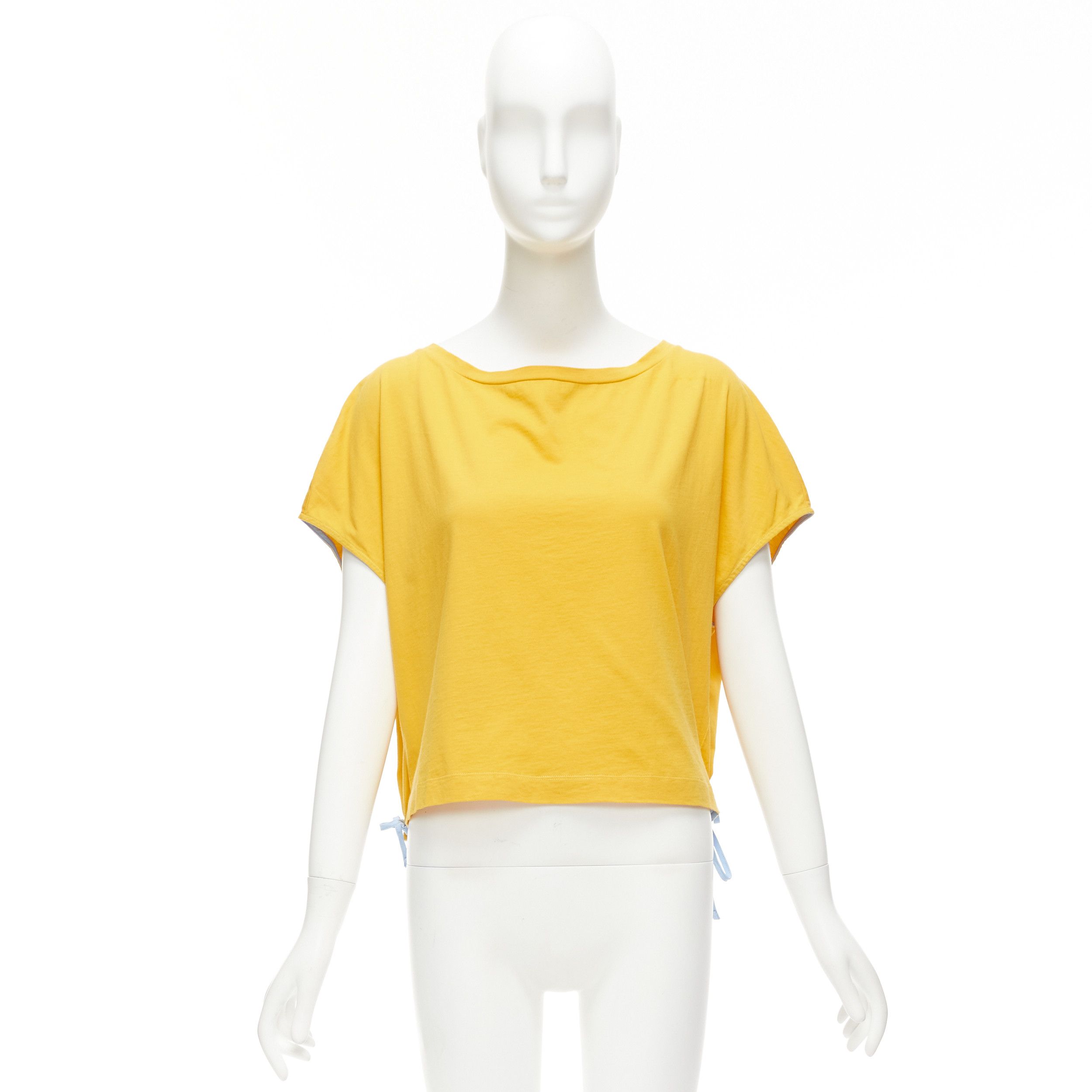 Marni MARNI mango yellow cotton blue trim ruched sides cap sleeve t-shirt top IT38 XS Size XS / US 0-2 / IT 36-38 - 9 Thumbnail