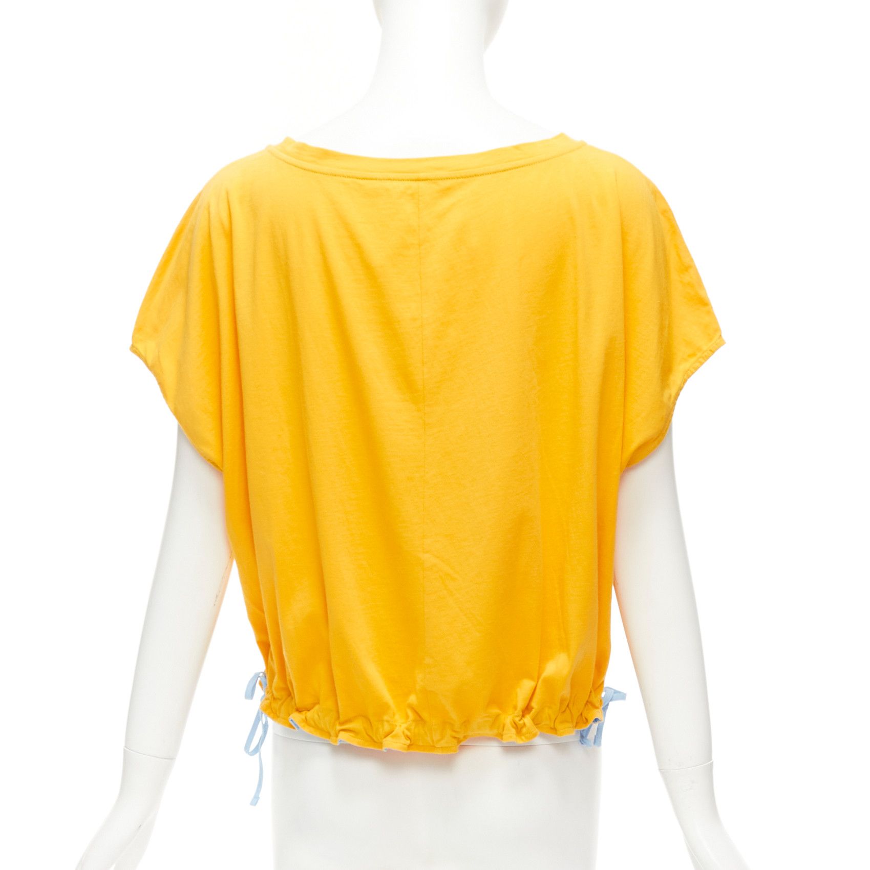 Marni MARNI mango yellow cotton blue trim ruched sides cap sleeve t-shirt top IT38 XS Size XS / US 0-2 / IT 36-38 - 5 Thumbnail