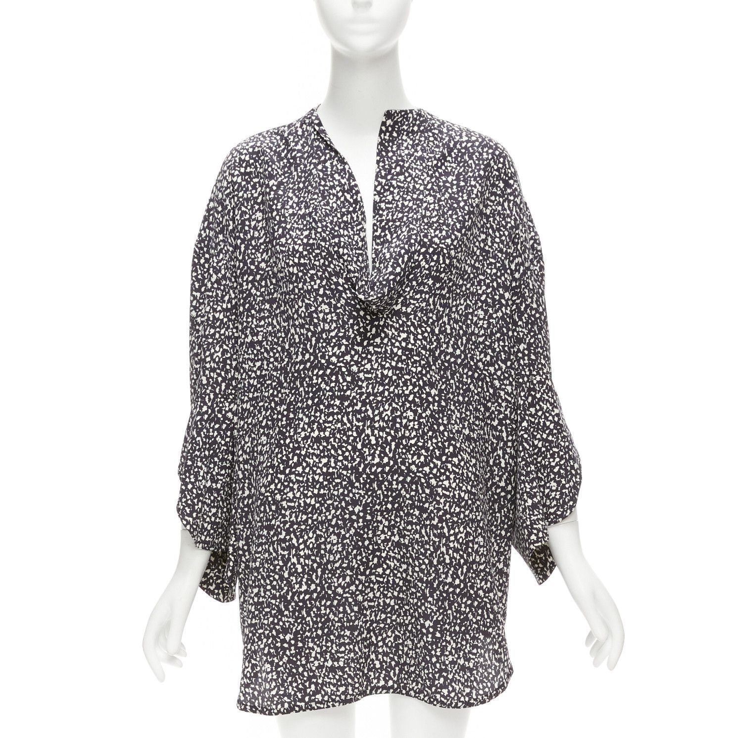 Marni MARNI 100% silk black white speckle print asymmetric neck shirt dress IT40 S Size S / US 4 / IT 40 - 3 Thumbnail