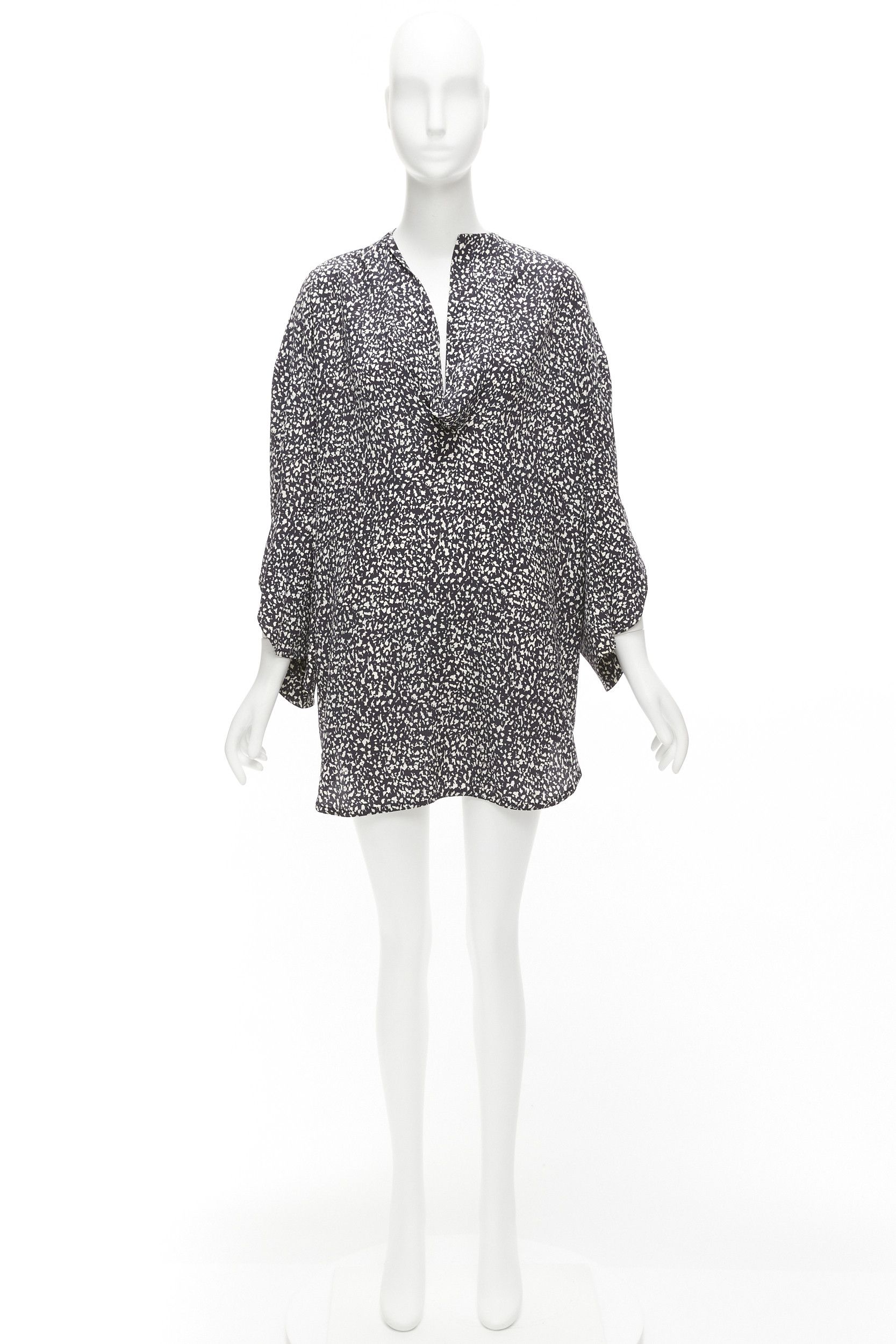 Marni MARNI 100% silk black white speckle print asymmetric neck shirt dress IT40 S Size S / US 4 / IT 40 - 8 Thumbnail