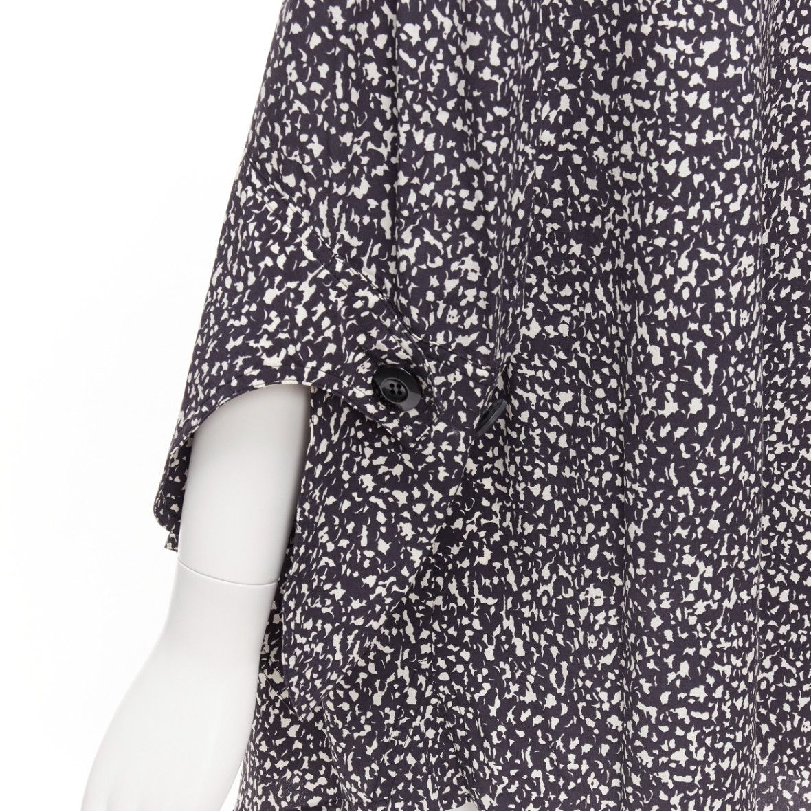 Marni MARNI 100% silk black white speckle print asymmetric neck shirt dress IT40 S Size S / US 4 / IT 40 - 2 Thumbnail