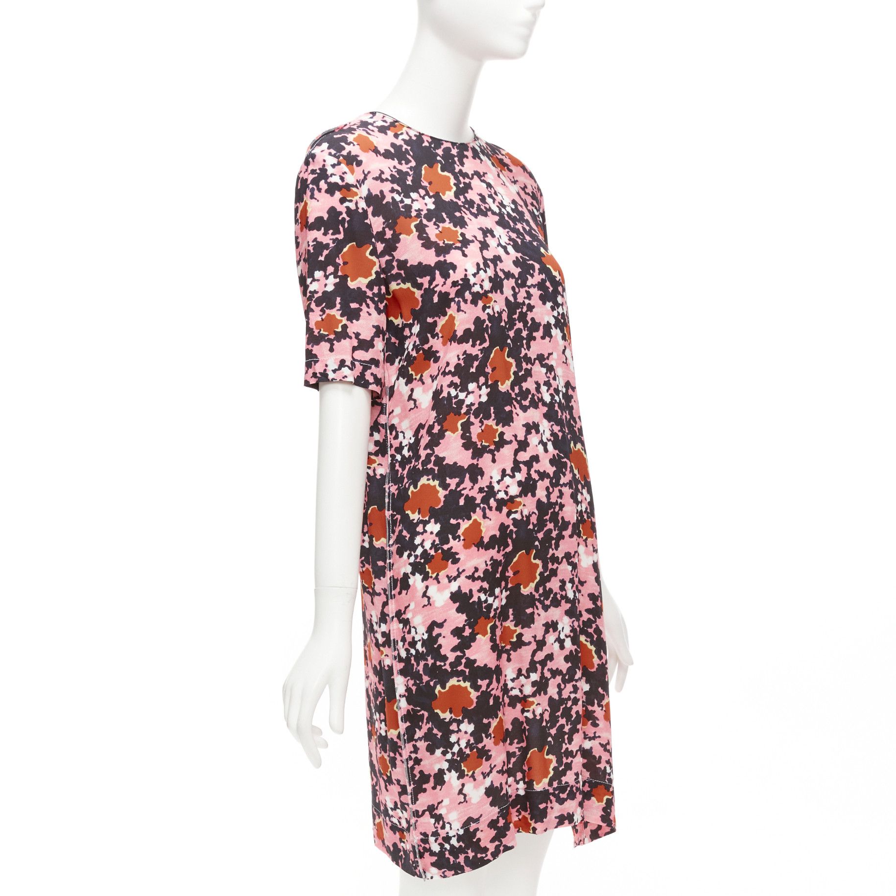 Marni MARNI pink brown abstract splash print button slit side dress IT40 S Size S / US 4 / IT 40 - 3 Thumbnail