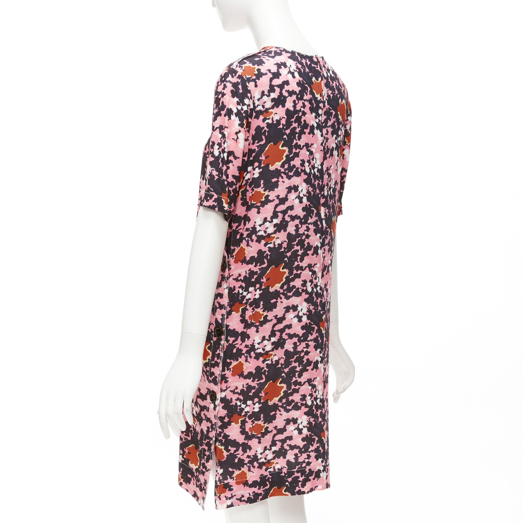 Marni MARNI pink brown abstract splash print button slit side dress IT40 S Size S / US 4 / IT 40 - 6 Thumbnail
