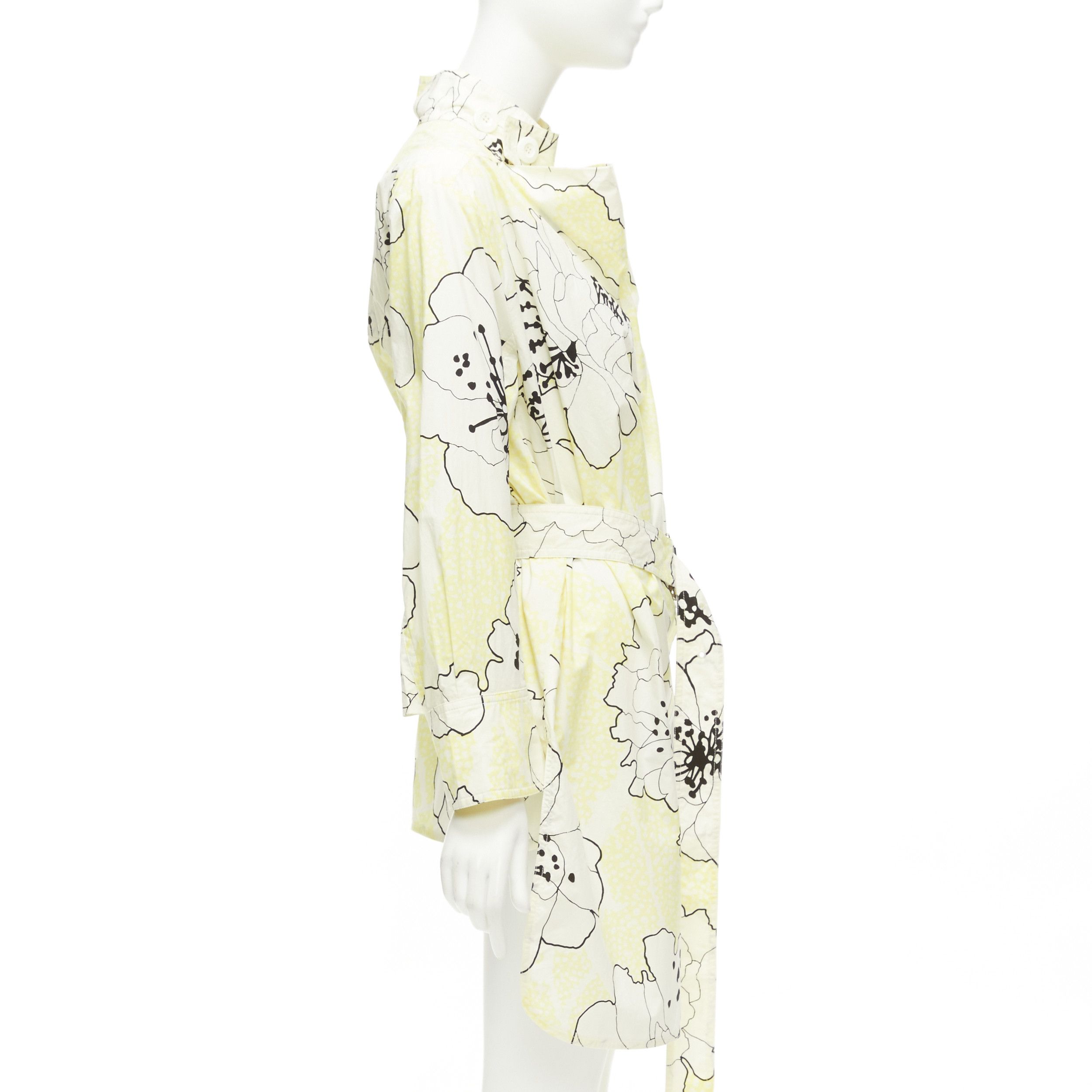 Marni MARNI yellow white 100% cotton floral print belted cowl neck dress IT36 XXS Size XS / US 0-2 / IT 36-38 - 4 Thumbnail
