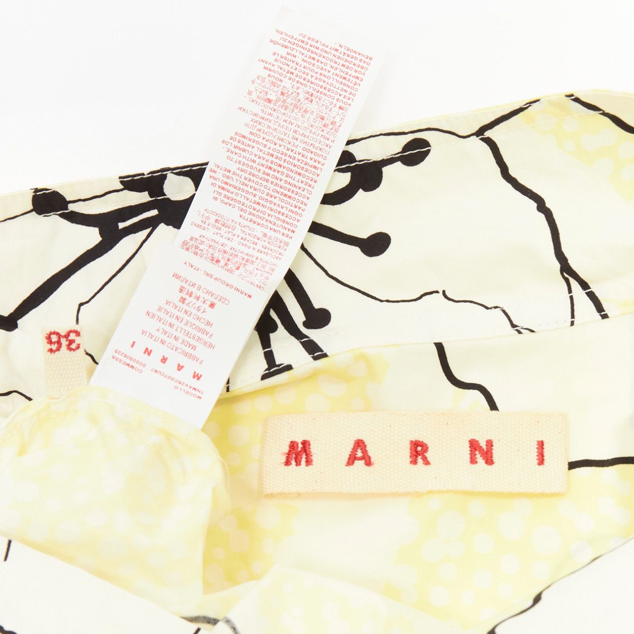 Marni MARNI yellow white 100% cotton floral print belted cowl neck dress IT36 XXS Size XS / US 0-2 / IT 36-38 - 8 Thumbnail