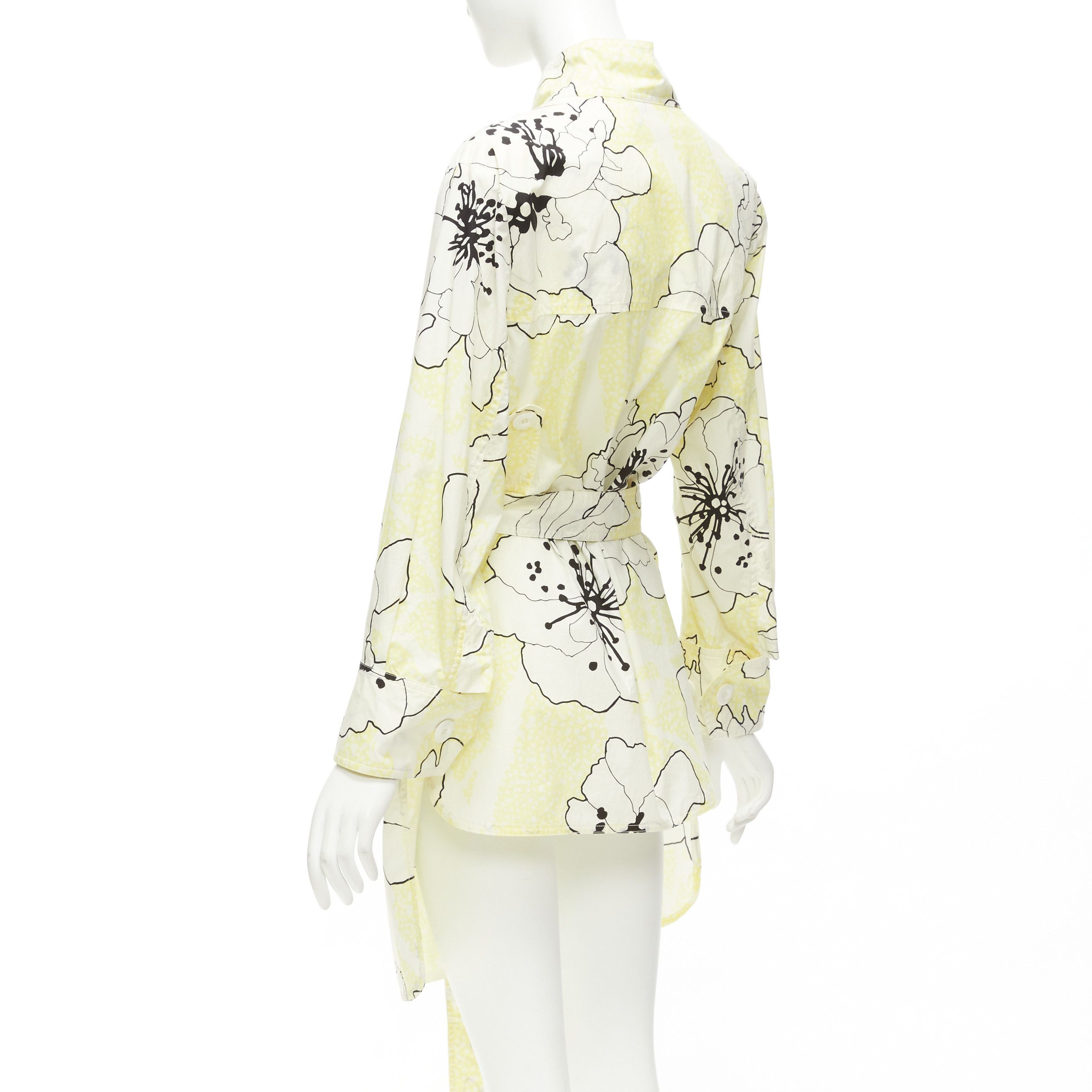 Marni MARNI yellow white 100% cotton floral print belted cowl neck dress IT36 XXS Size XS / US 0-2 / IT 36-38 - 6 Thumbnail