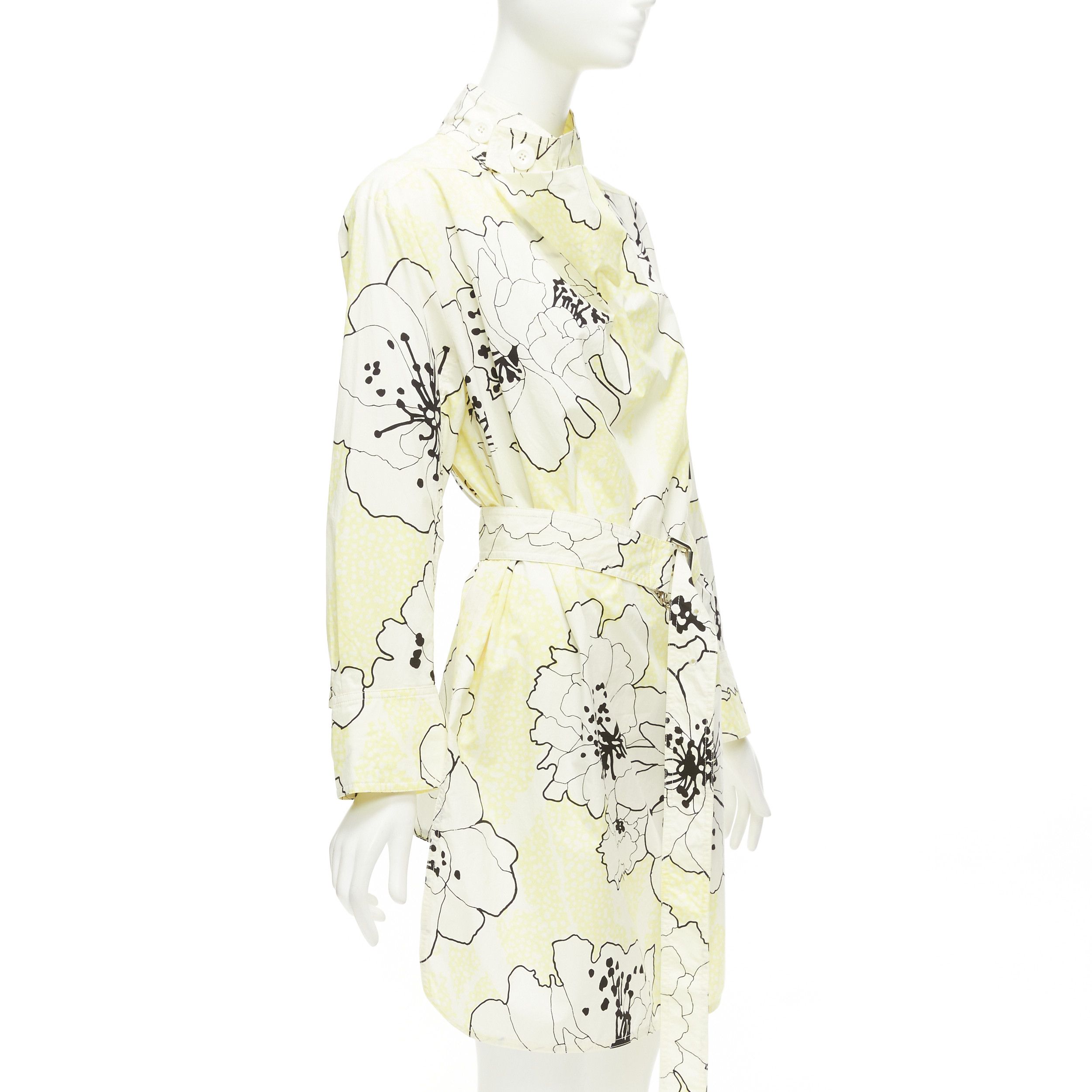Marni MARNI yellow white 100% cotton floral print belted cowl neck dress IT36 XXS Size XS / US 0-2 / IT 36-38 - 3 Thumbnail