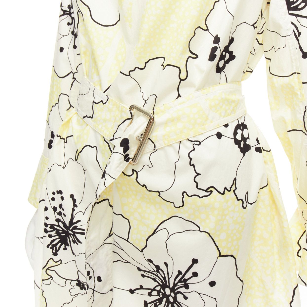 Marni MARNI yellow white 100% cotton floral print belted cowl neck dress IT36 XXS Size XS / US 0-2 / IT 36-38 - 2 Thumbnail