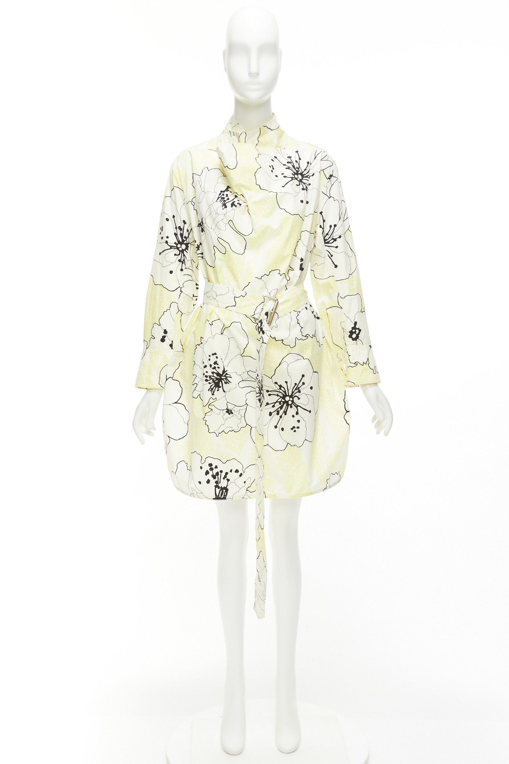 Marni MARNI yellow white 100% cotton floral print belted cowl neck dress IT36 XXS Size XS / US 0-2 / IT 36-38 - 9 Thumbnail