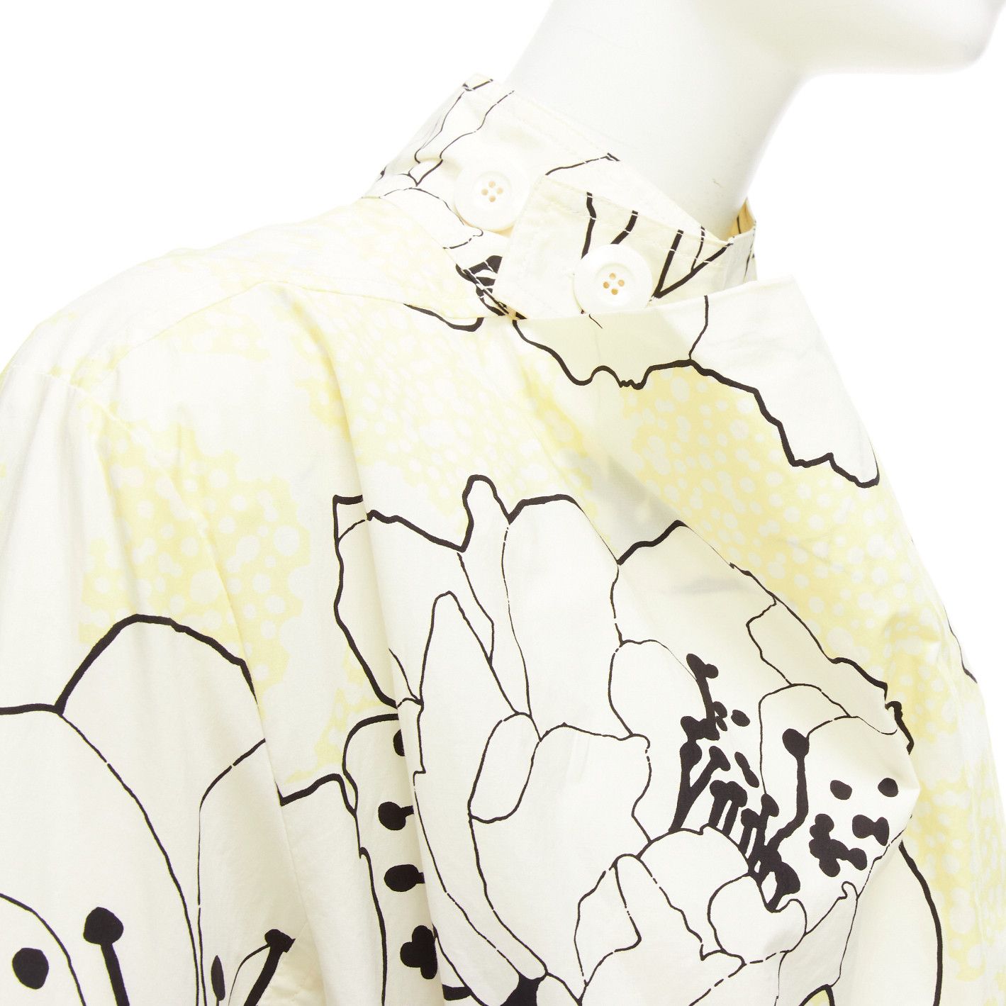 Marni MARNI yellow white 100% cotton floral print belted cowl neck dress IT36 XXS Size XS / US 0-2 / IT 36-38 - 7 Thumbnail