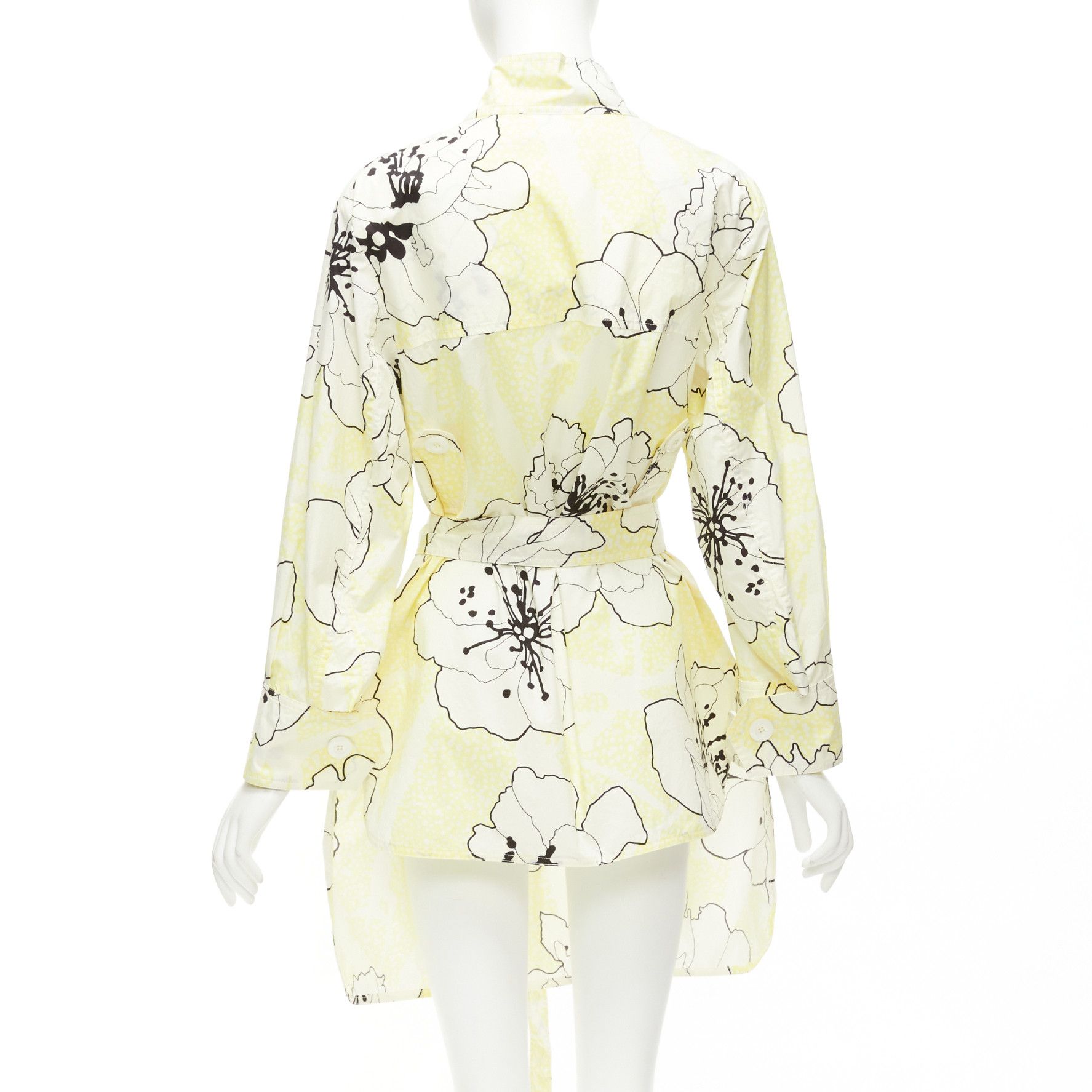 Marni MARNI yellow white 100% cotton floral print belted cowl neck dress IT36 XXS Size XS / US 0-2 / IT 36-38 - 5 Thumbnail