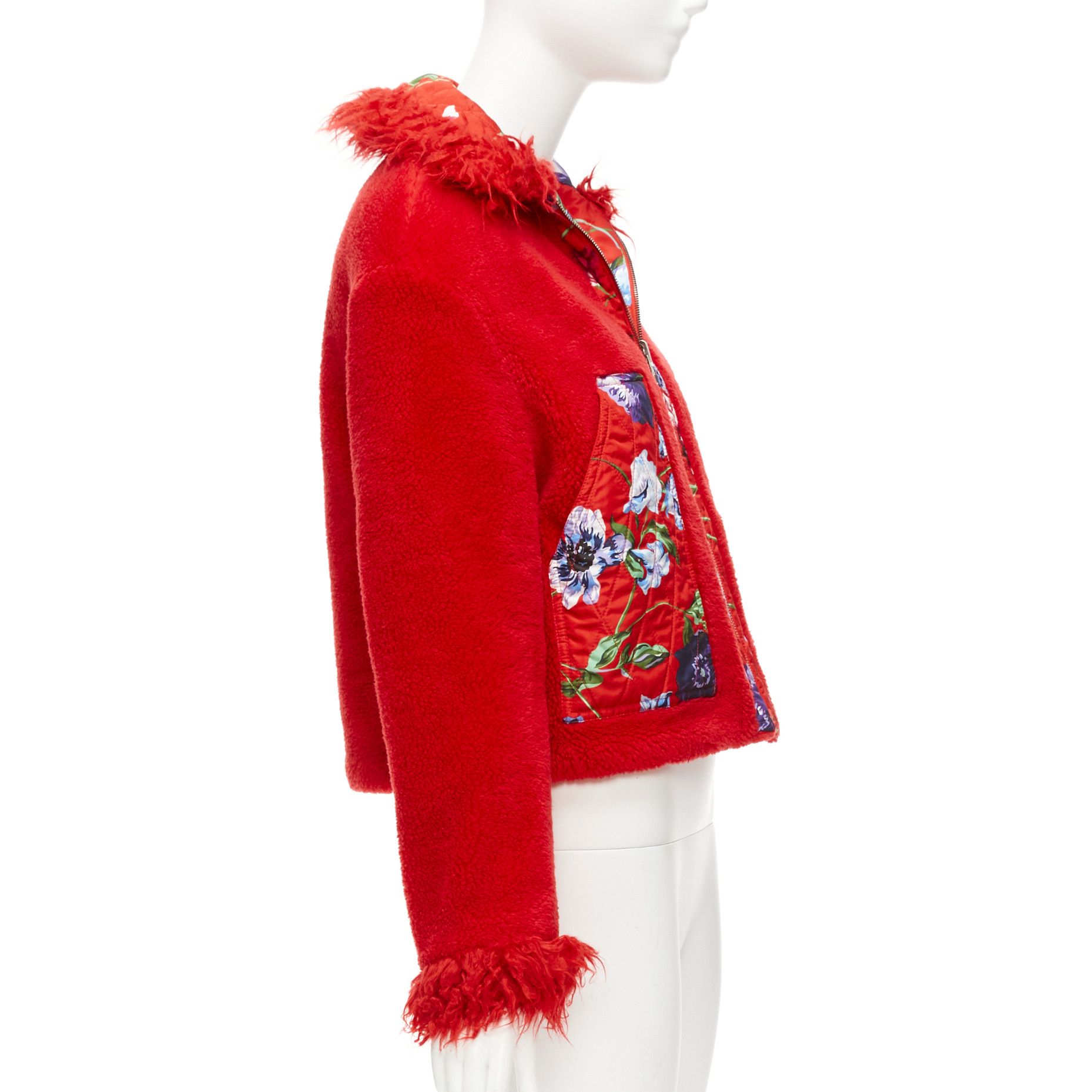 Kenzo KENZO Memento reversible red purple flower print faux fur crop jacket FR34 XS Size XS / US 0-2 / IT 36-38 - 11 Thumbnail