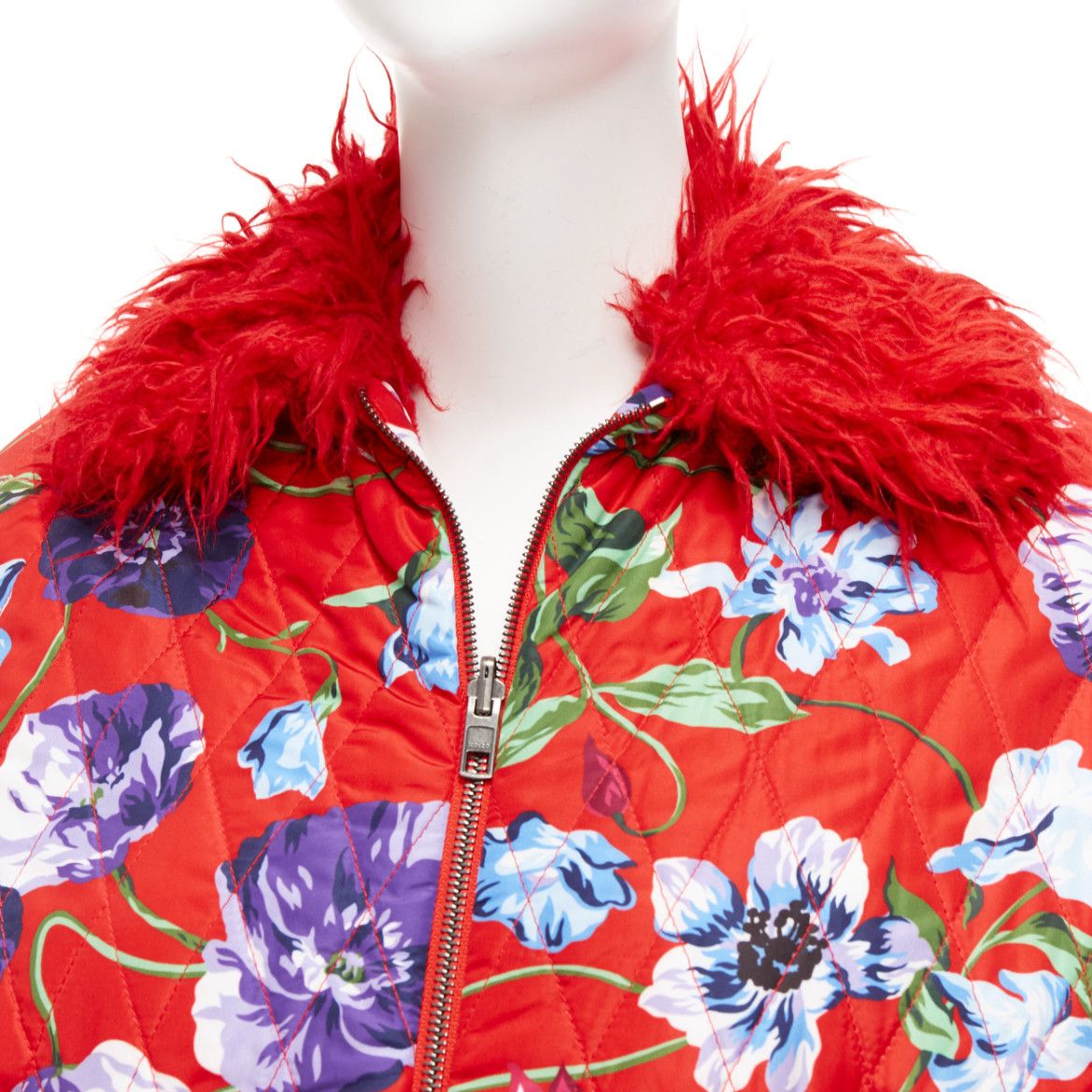 Kenzo KENZO Memento reversible red purple flower print faux fur crop jacket FR34 XS Size XS / US 0-2 / IT 36-38 - 7 Thumbnail