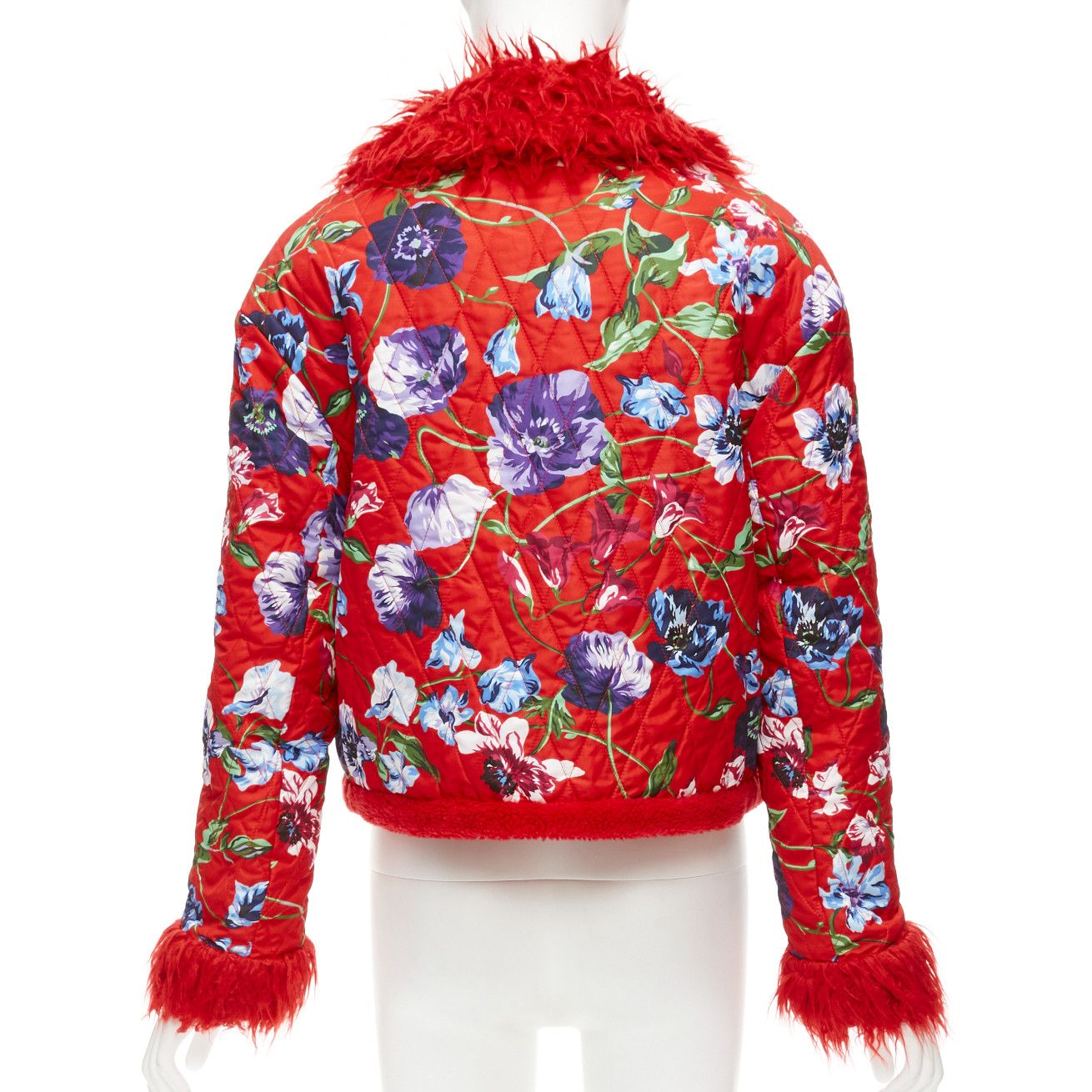 Kenzo KENZO Memento reversible red purple flower print faux fur crop jacket FR34 XS Size XS / US 0-2 / IT 36-38 - 6 Thumbnail