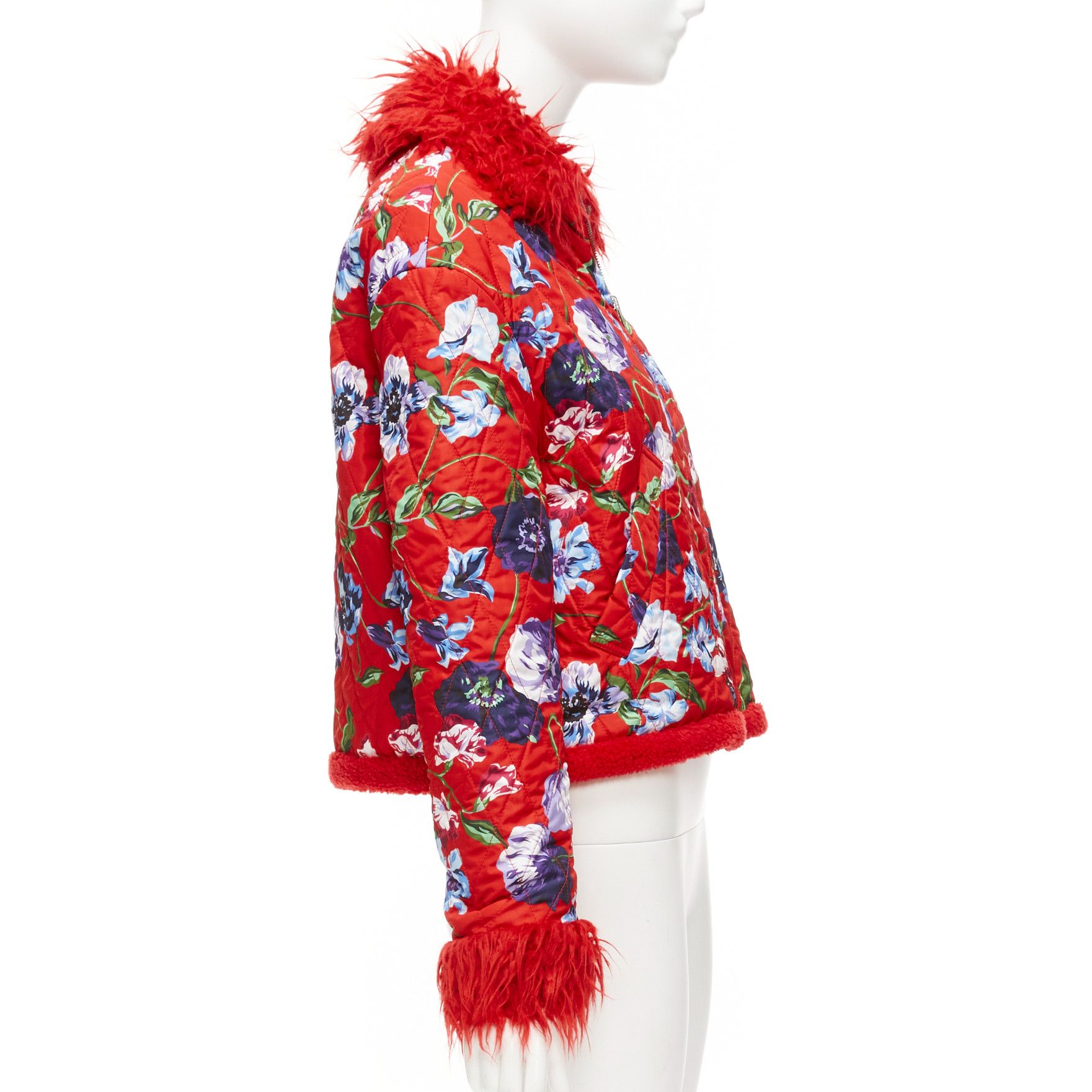 Kenzo KENZO Memento reversible red purple flower print faux fur crop jacket FR34 XS Size XS / US 0-2 / IT 36-38 - 5 Thumbnail
