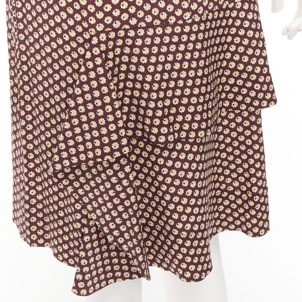 Marni MARNI brown yellow floral silk blend ruffle drape front mid skirt IT40 S Size 27" / US 4 / IT 40 - 7 Thumbnail