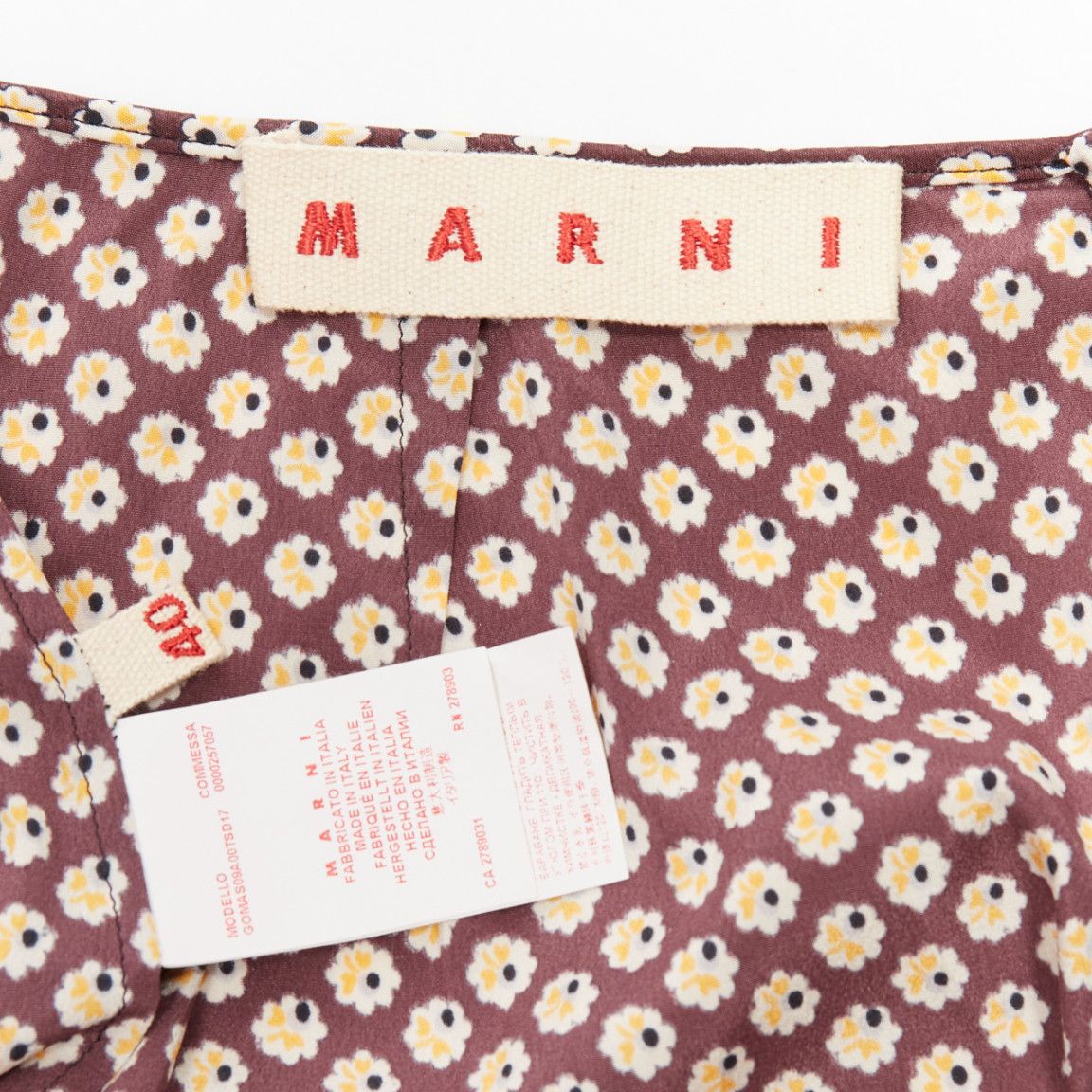 Marni MARNI brown yellow floral silk blend ruffle drape front mid skirt IT40 S Size 27" / US 4 / IT 40 - 8 Thumbnail