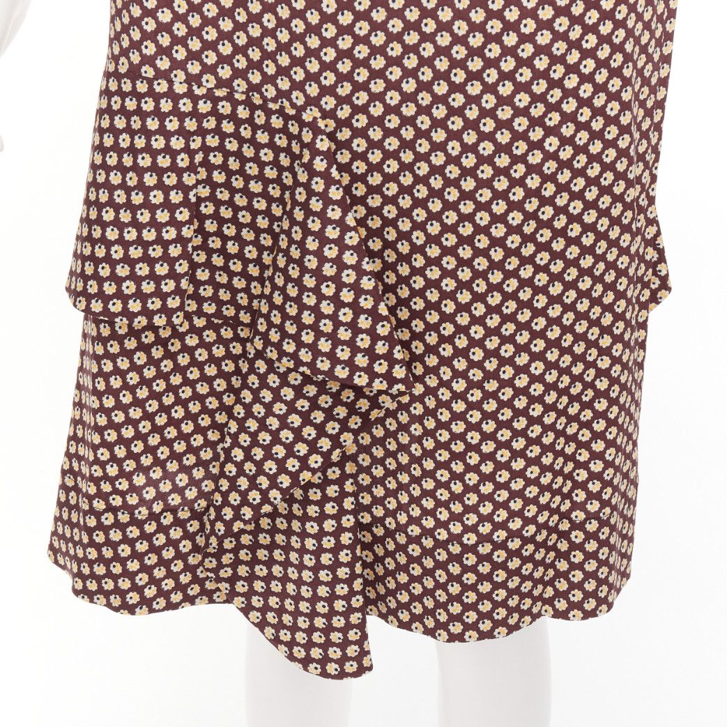 Marni MARNI brown yellow floral silk blend ruffle drape front mid skirt IT40 S Size 27" / US 4 / IT 40 - 2 Thumbnail