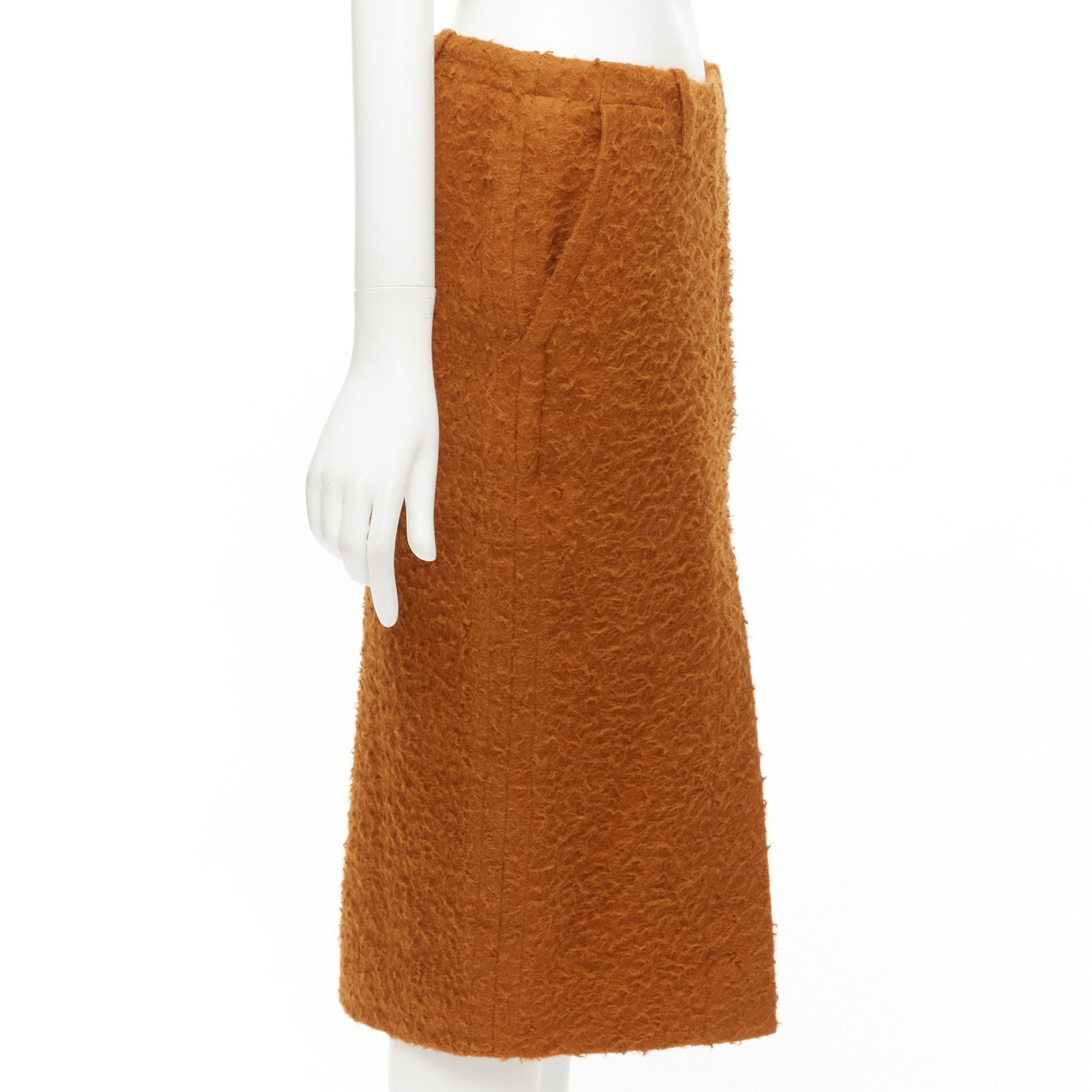 Marni MARNI brown textured alpaca silk pocketed front slit pencil skirt IT38 XS Size 26" / US 2 / IT 38 - 4 Thumbnail