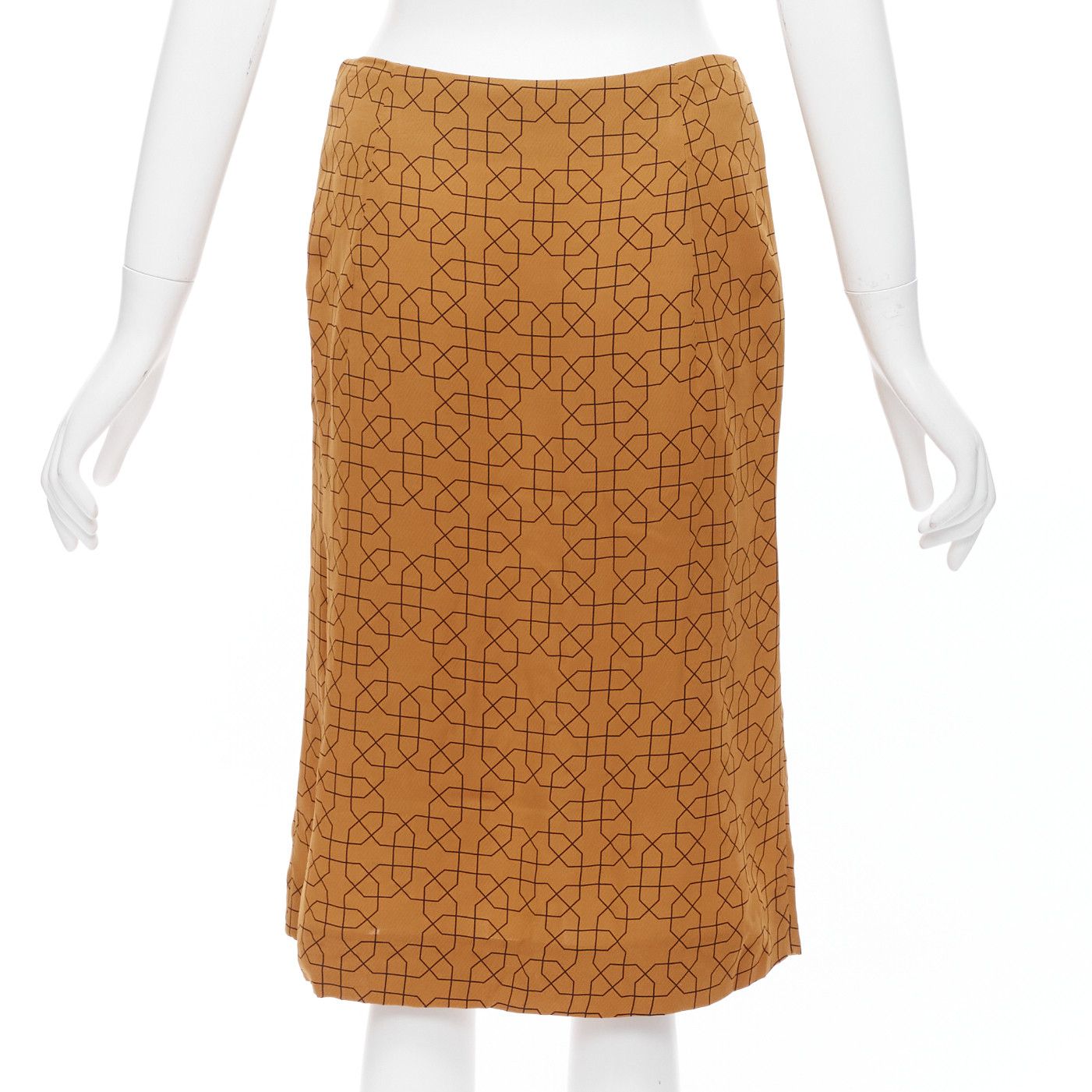Marni MARNI brown viscose black oriental geometric print knee length skirt IT40 S Size 27" / US 4 / IT 40 - 5 Thumbnail