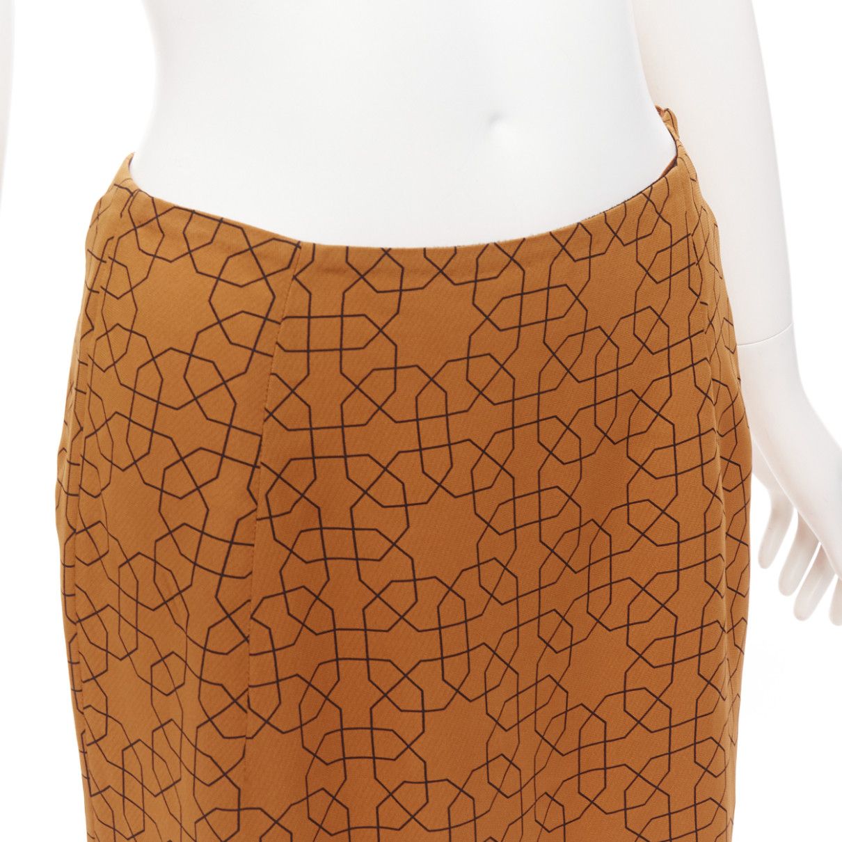 Marni MARNI brown viscose black oriental geometric print knee length skirt IT40 S Size 27" / US 4 / IT 40 - 7 Thumbnail