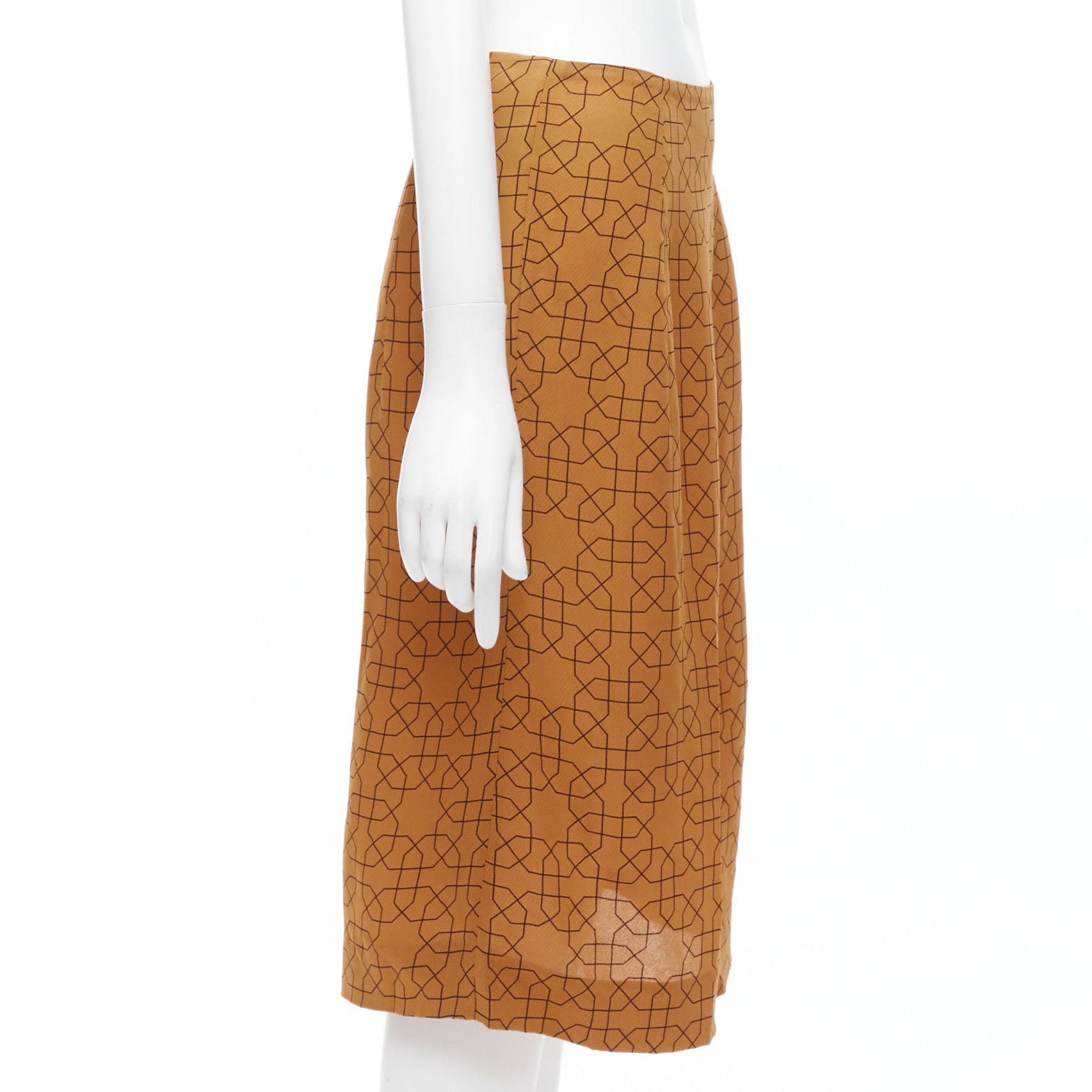 Marni MARNI brown viscose black oriental geometric print knee length skirt IT40 S Size 27" / US 4 / IT 40 - 4 Thumbnail