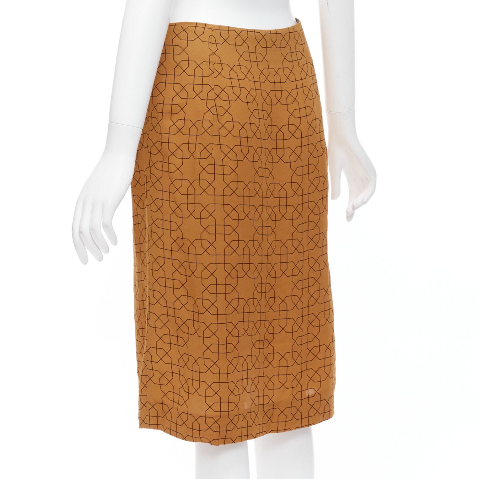 Marni MARNI brown viscose black oriental geometric print knee length skirt IT40 S Size 27" / US 4 / IT 40 - 6 Thumbnail