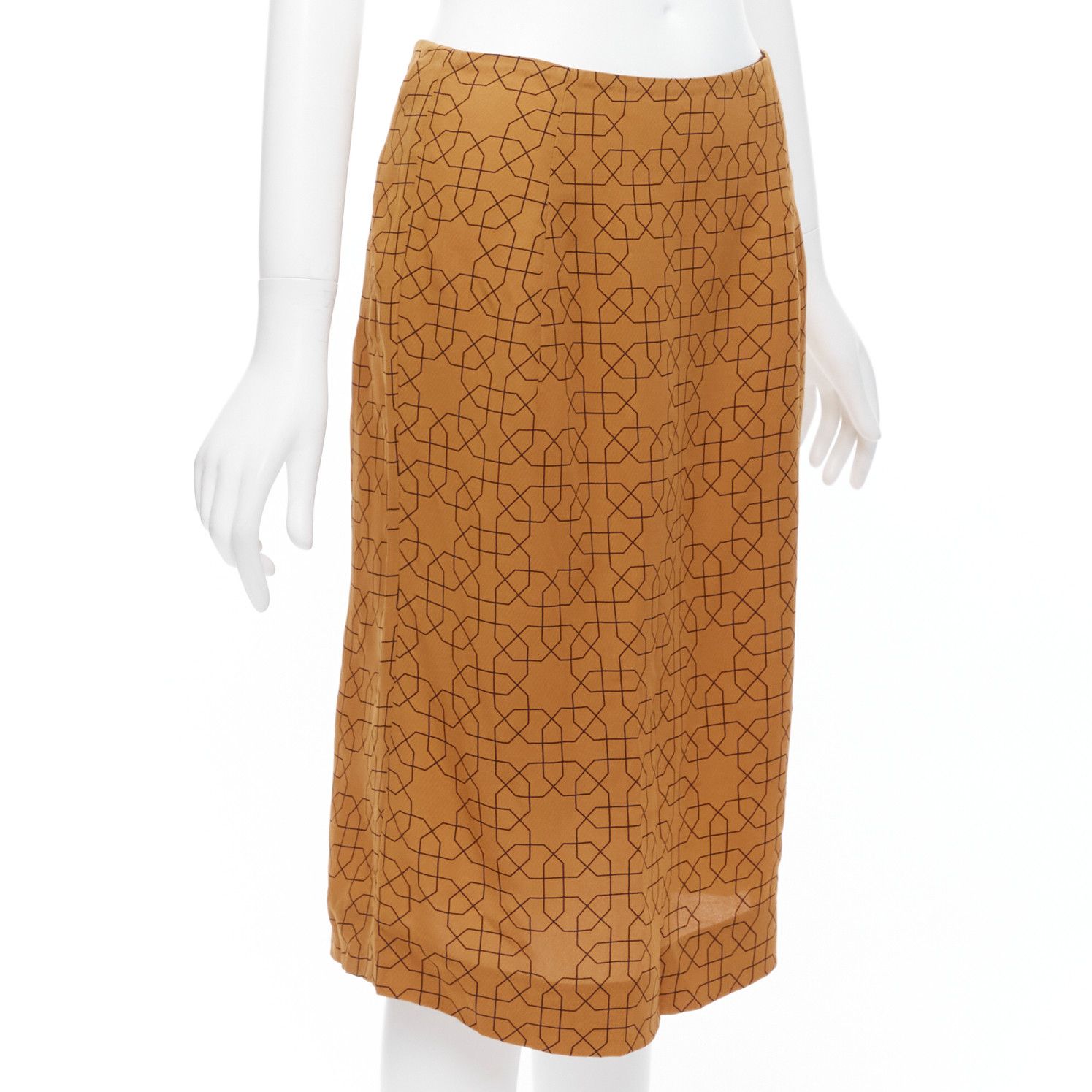Marni MARNI brown viscose black oriental geometric print knee length skirt IT40 S Size 27" / US 4 / IT 40 - 3 Thumbnail
