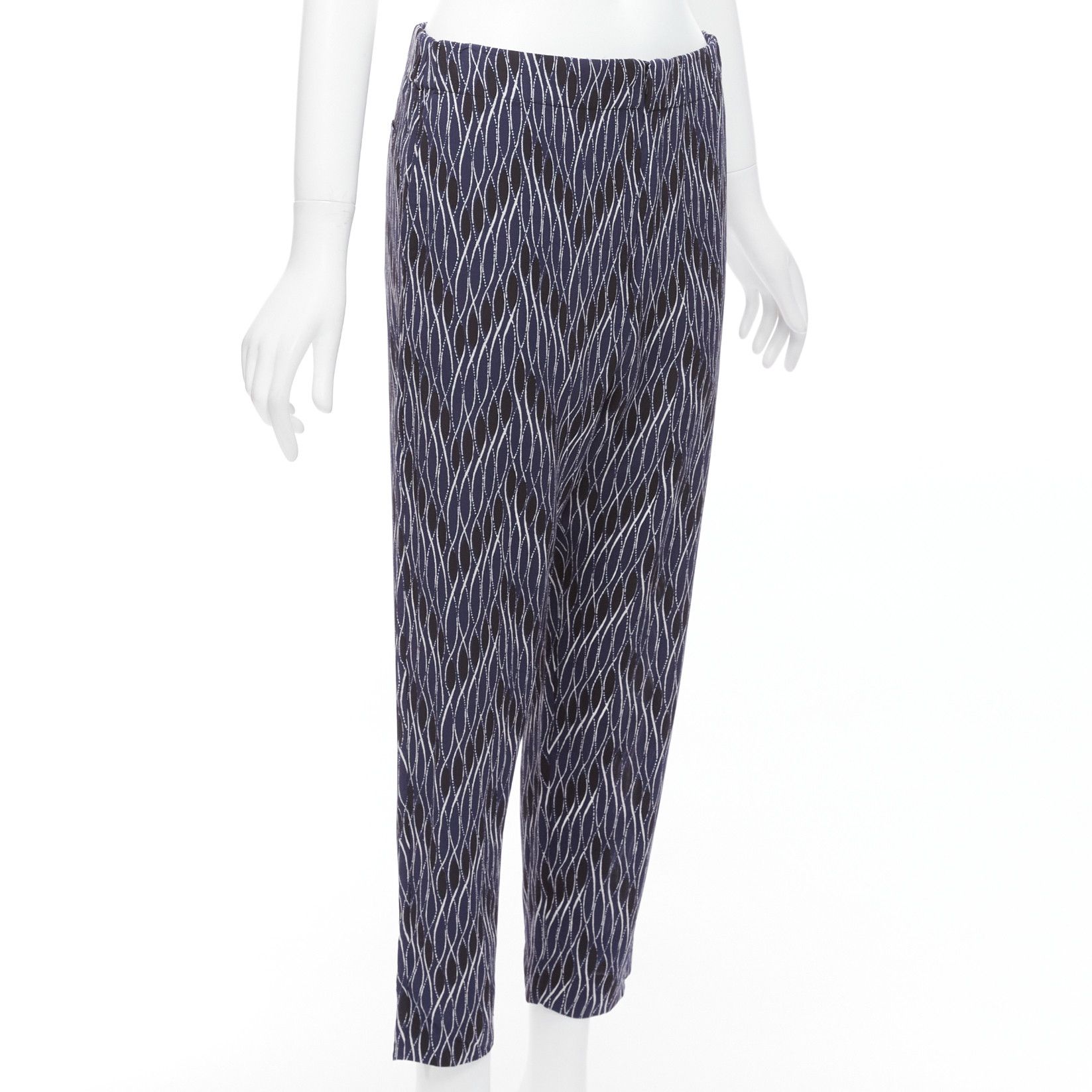 Marni MARNI navy black geometric pattern print elastic waist crop pants IT40 S Size 27" / US 4 / IT 40 - 3 Thumbnail