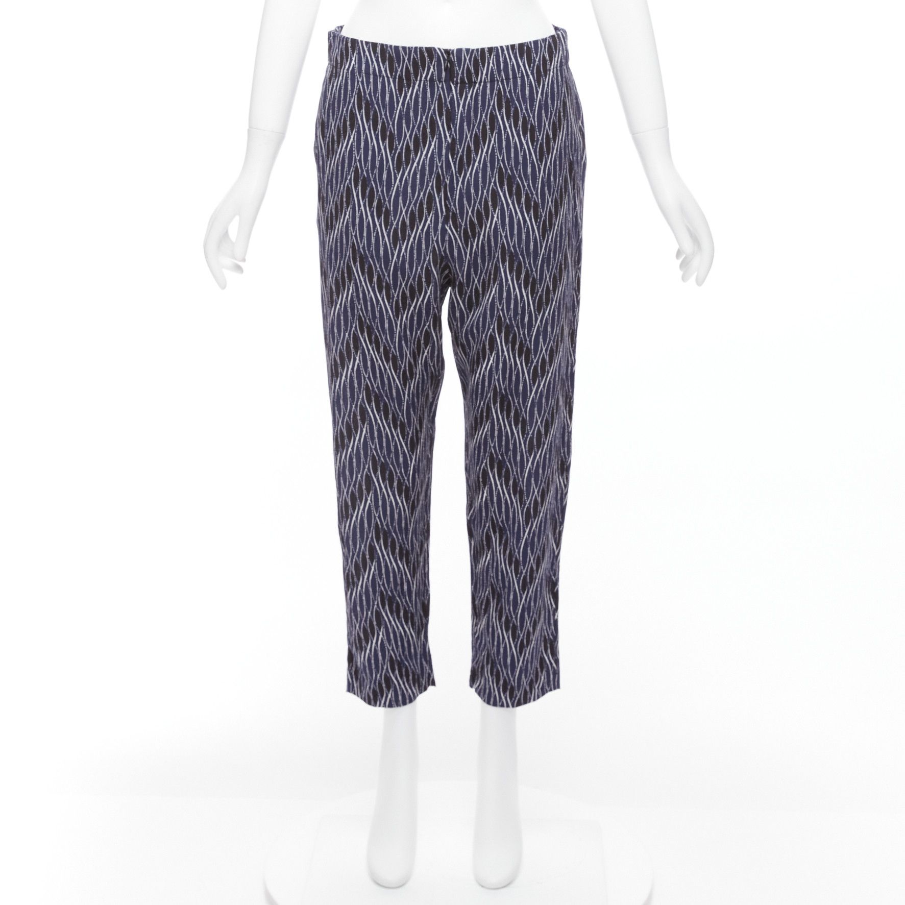 Marni MARNI navy black geometric pattern print elastic waist crop pants IT40 S Size 27" / US 4 / IT 40 - 9 Thumbnail