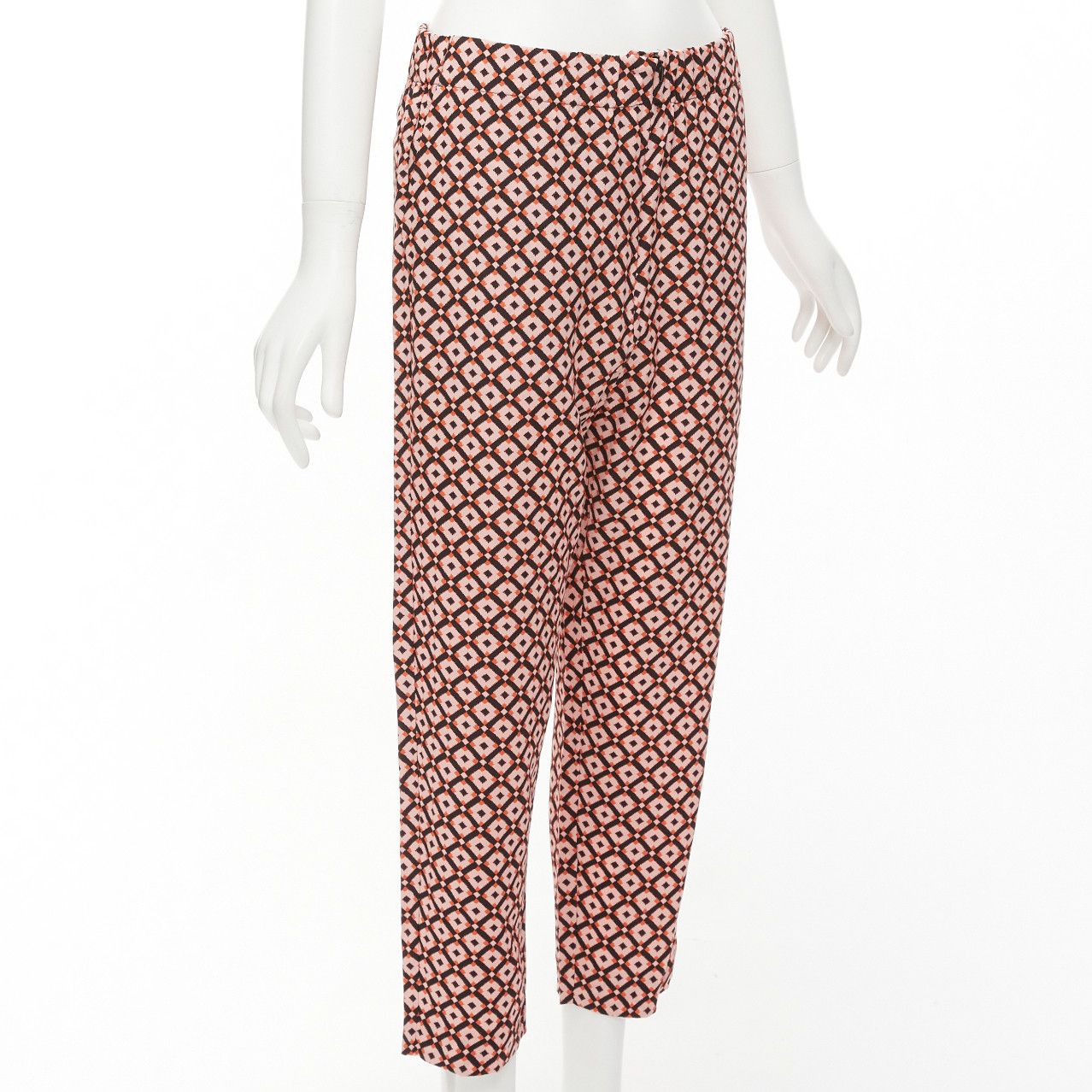 Marni MARNI 100% silk black pink geometric print elastic waist cropped pants IT40 S Size 27" / US 4 / IT 40 - 3 Thumbnail