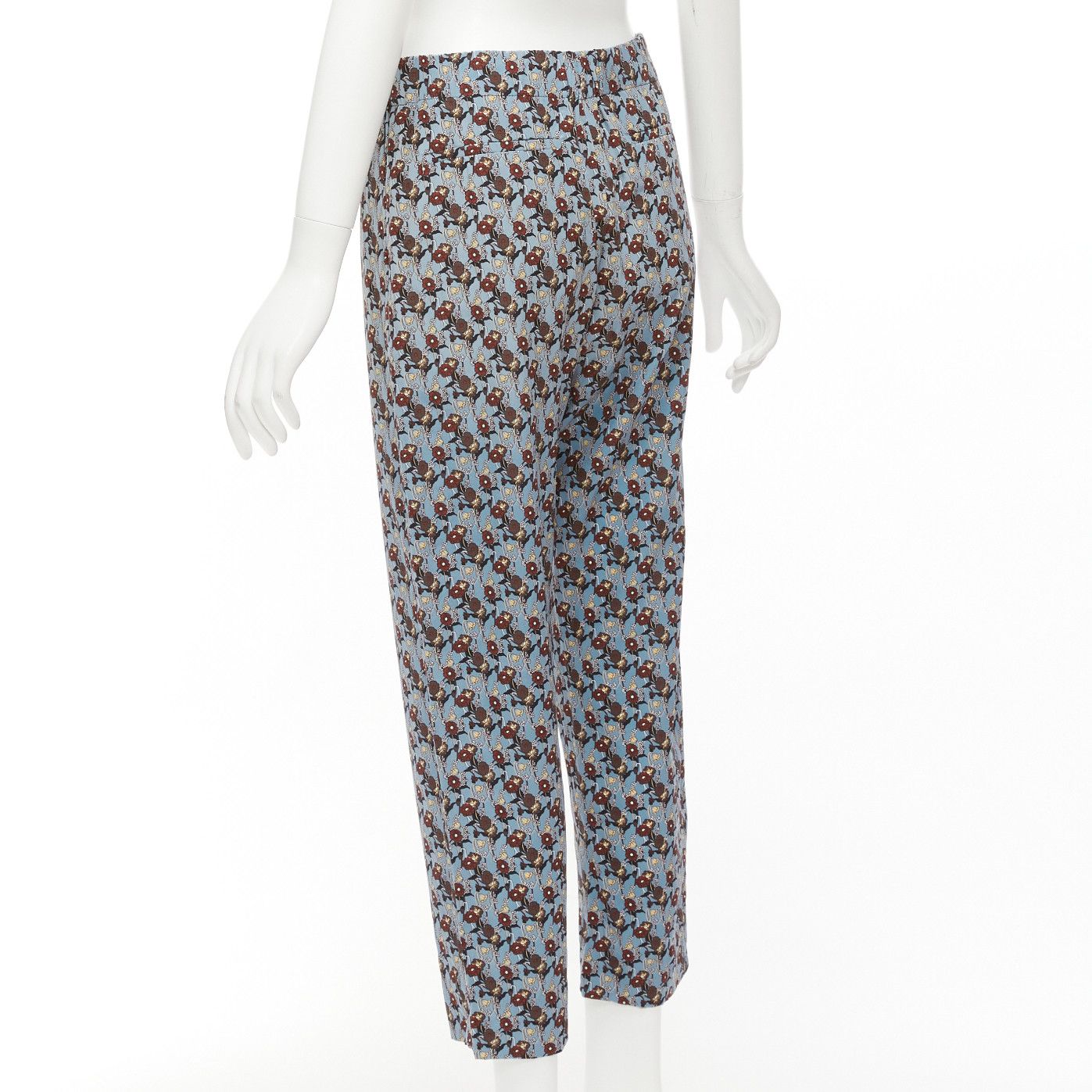 Marni MARNI 100% silk blue burgundy floral drop crotch casual cropped pants IT40 S Size 27" / US 4 / IT 40 - 6 Thumbnail