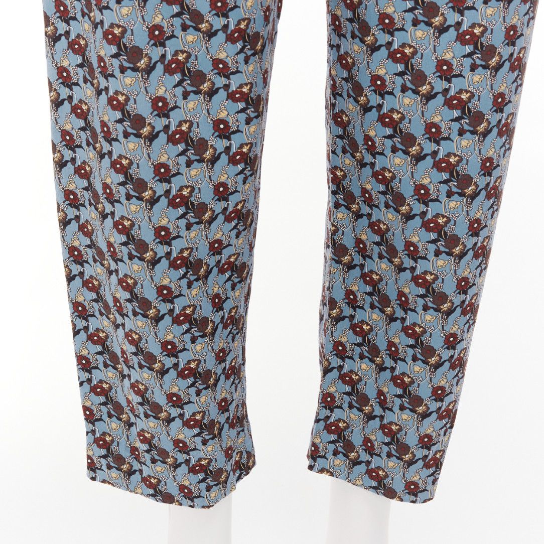 Marni MARNI 100% silk blue burgundy floral drop crotch casual cropped pants IT40 S Size 27" / US 4 / IT 40 - 7 Thumbnail