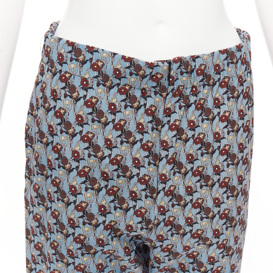 Marni MARNI 100% silk blue burgundy floral drop crotch casual cropped pants IT40 S Size 27" / US 4 / IT 40 - 2 Thumbnail