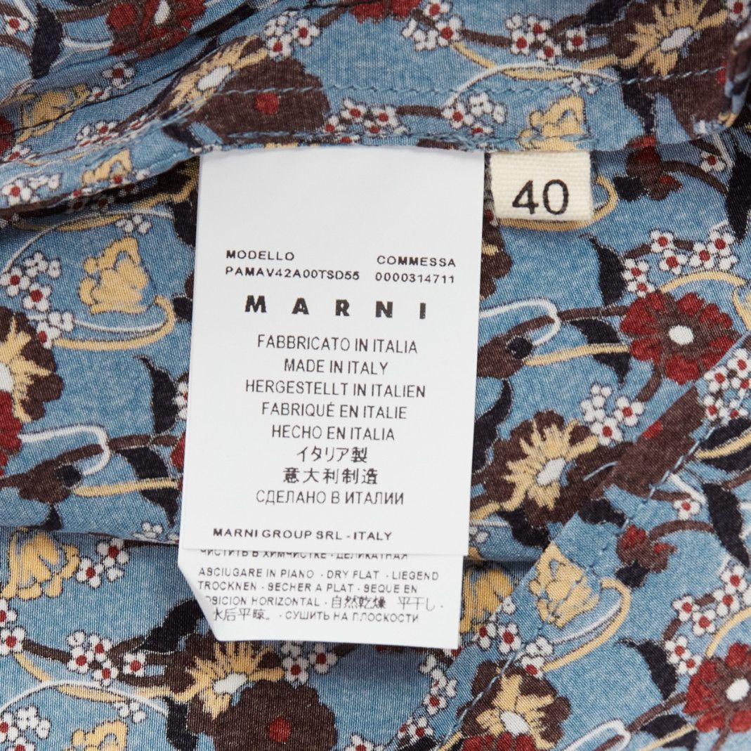 Marni MARNI 100% silk blue burgundy floral drop crotch casual cropped pants IT40 S Size 27" / US 4 / IT 40 - 8 Thumbnail