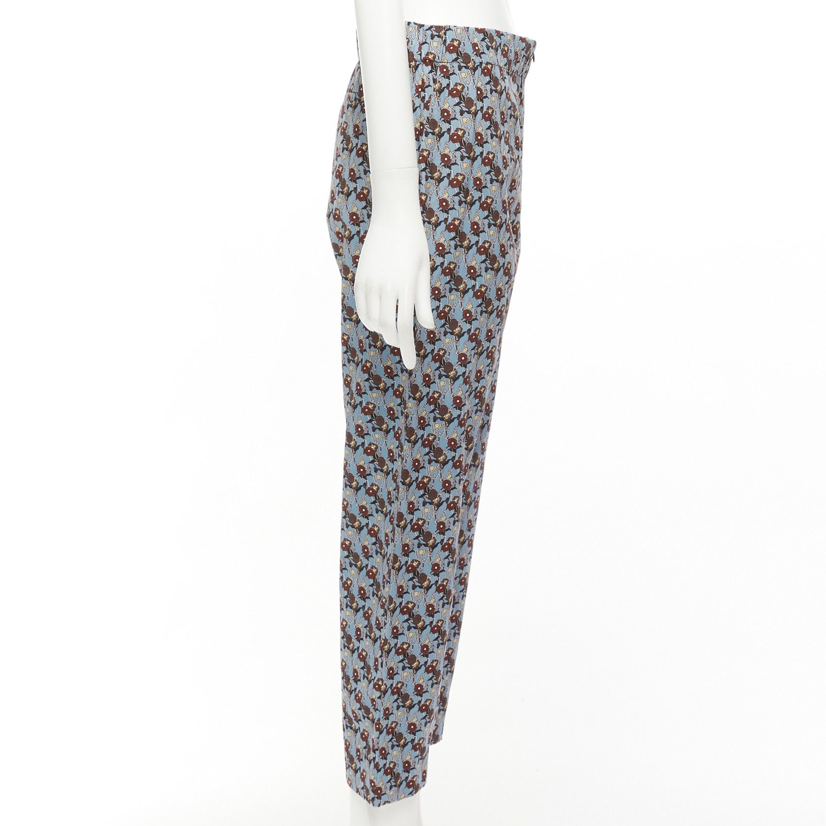 Marni MARNI 100% silk blue burgundy floral drop crotch casual cropped pants IT40 S Size 27" / US 4 / IT 40 - 4 Thumbnail