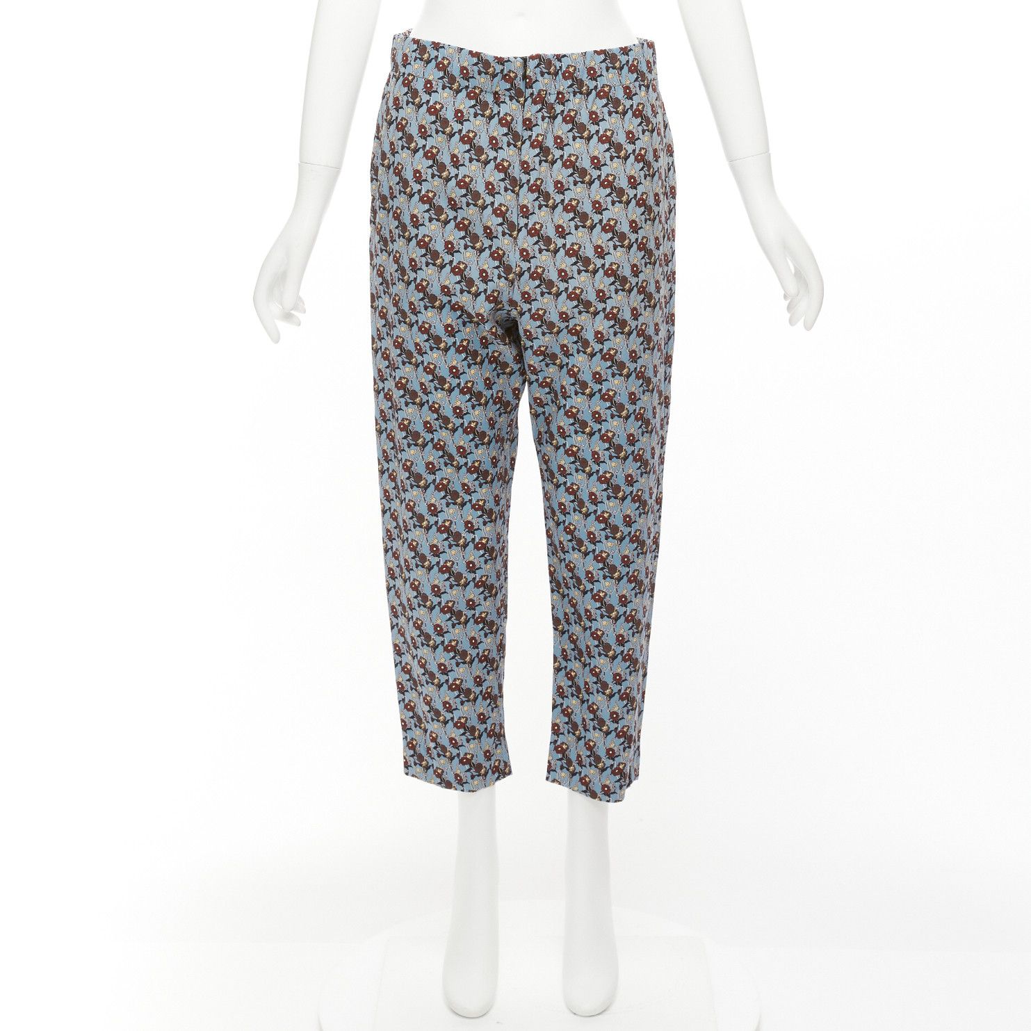 Marni MARNI 100% silk blue burgundy floral drop crotch casual cropped pants IT40 S Size 27" / US 4 / IT 40 - 9 Thumbnail