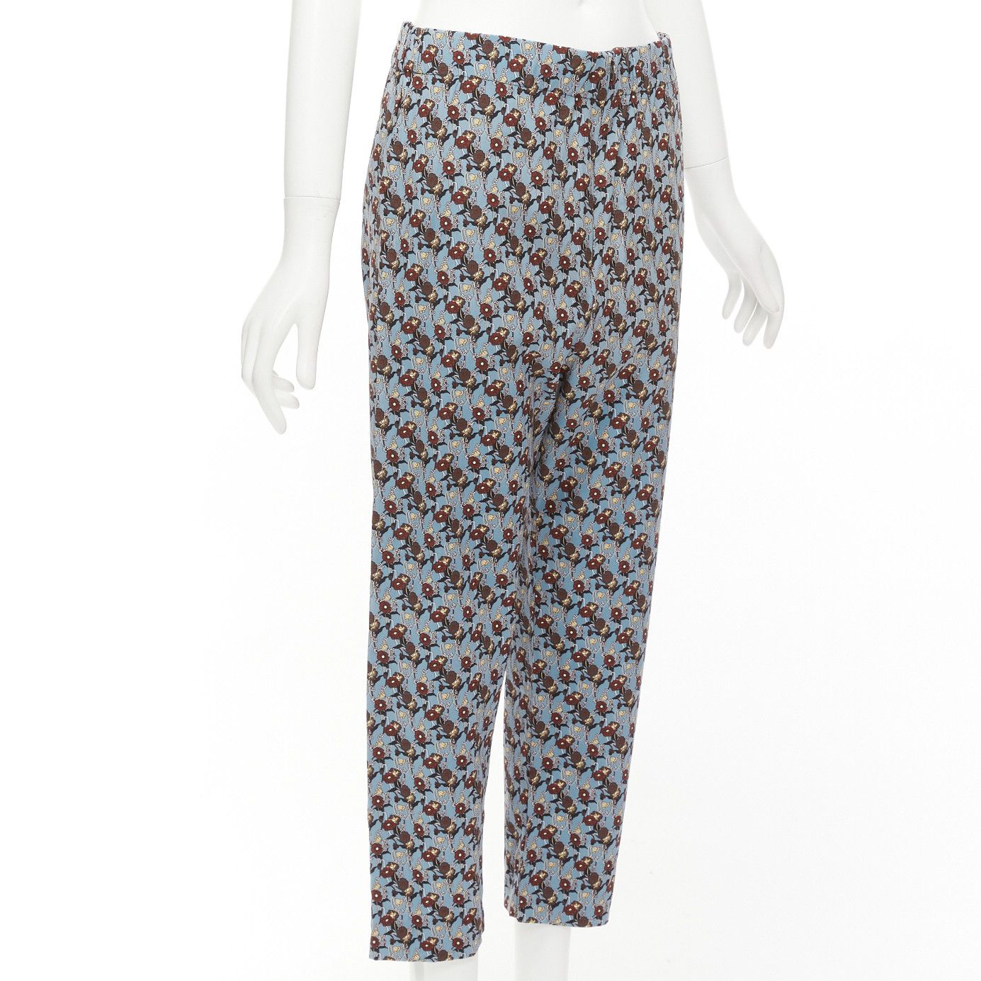 Marni MARNI 100% silk blue burgundy floral drop crotch casual cropped pants IT40 S Size 27" / US 4 / IT 40 - 3 Thumbnail