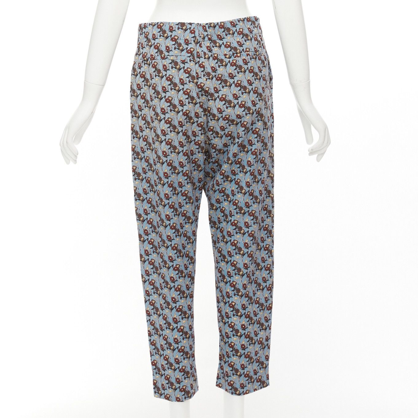 Marni MARNI 100% silk blue burgundy floral drop crotch casual cropped pants IT40 S Size 27" / US 4 / IT 40 - 5 Thumbnail